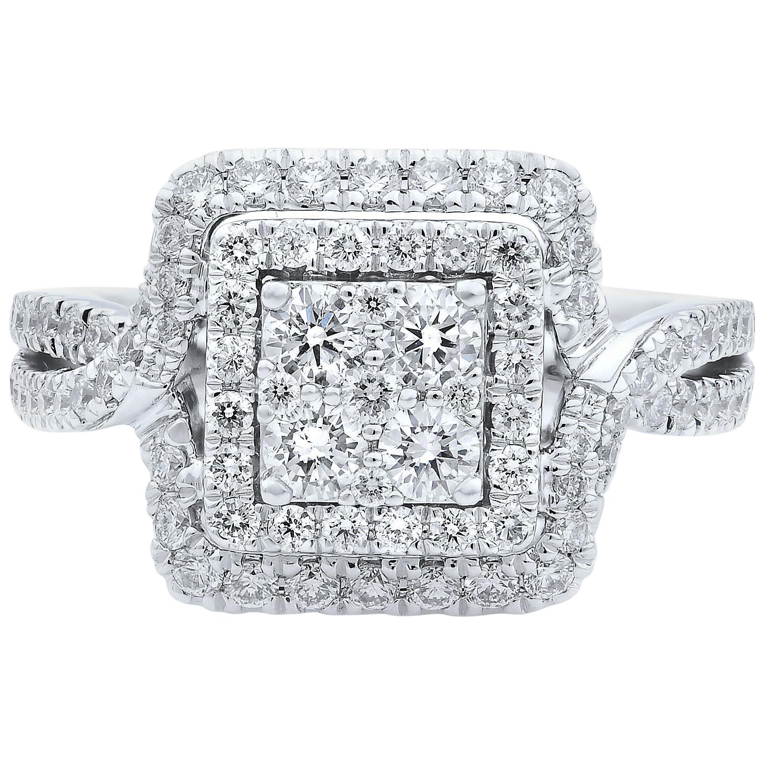 Rachel Koen Double Halo Diamond Engagement Ring 14K White Gold 2.00cttw For Sale