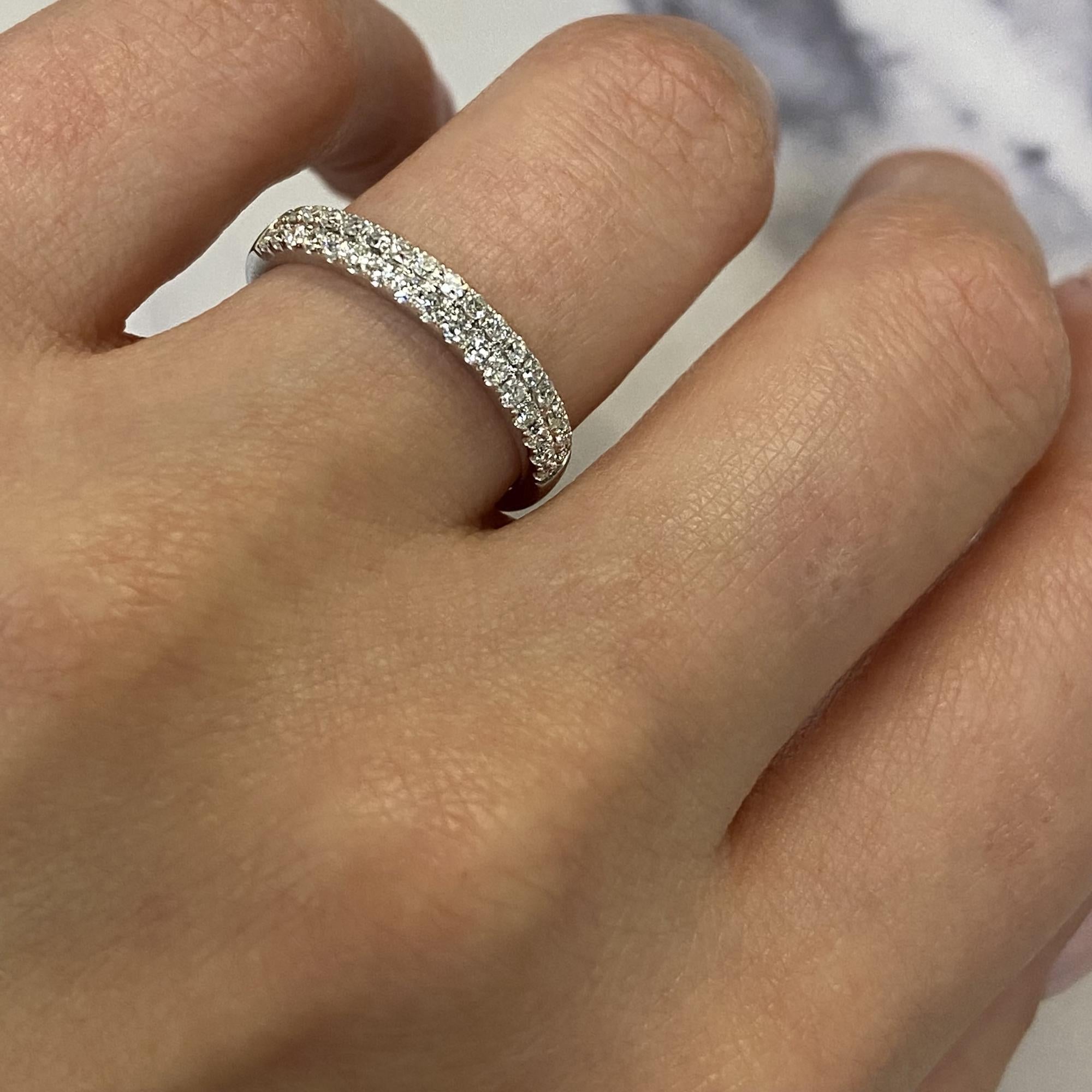 Women's Rachel Koen Double Row Pave Diamond Wedding Band Ring 14k White Gold 0.37cttw For Sale