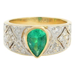 Rachel Koen, bague jonc en or jaune 14 carats, émeraude 1,30 carattw et diamant 1,80 carattw
