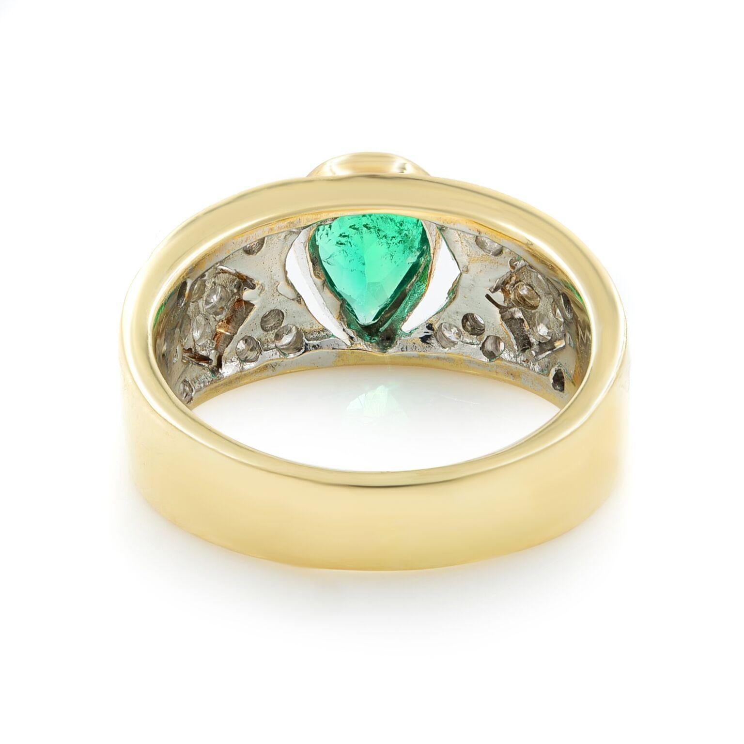 Pear Cut Rachel Koen Emerald 1.30cttw & Diamond 1.80cttw Band Ring 14K Yellow Gold For Sale