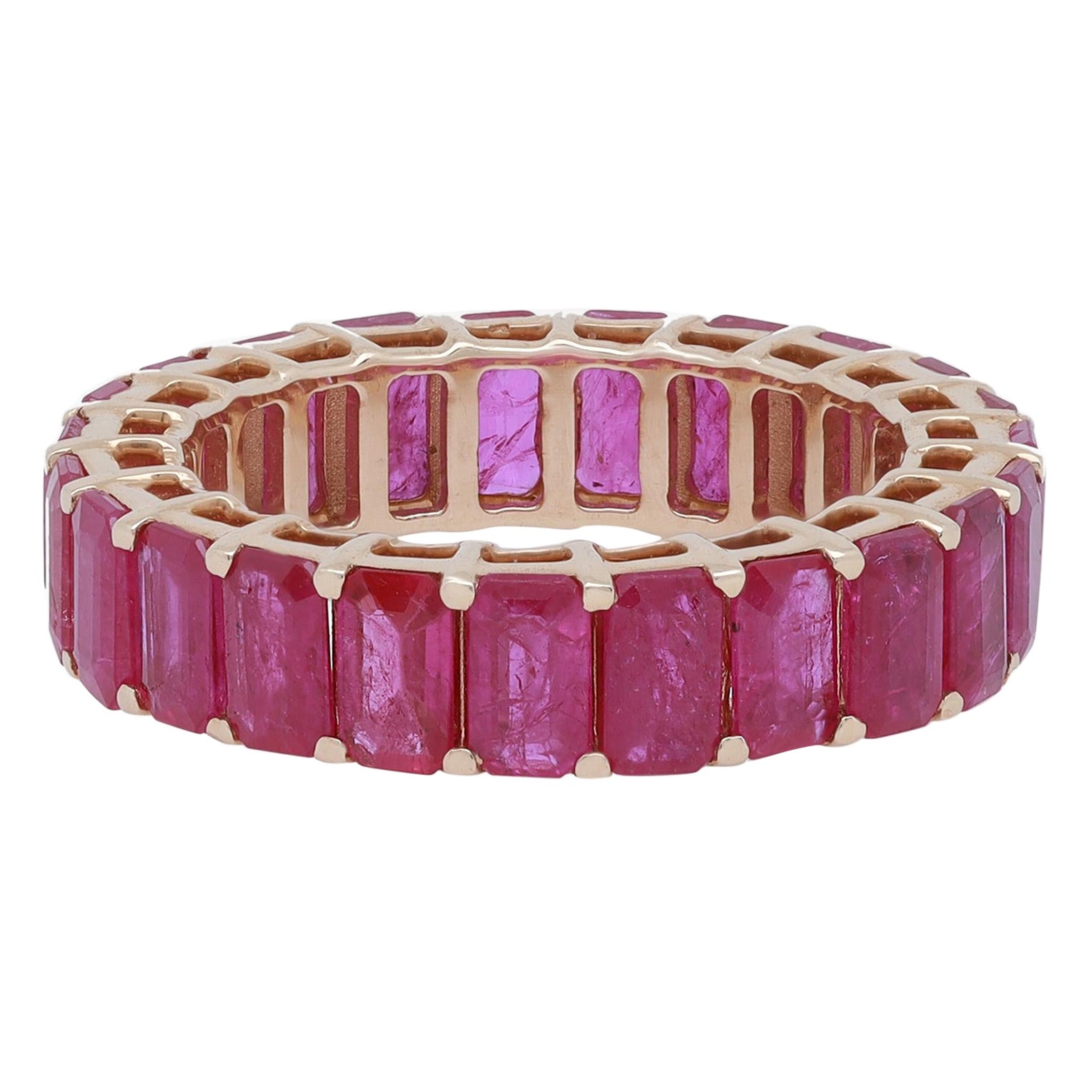 Rachel Koen, bague d'éternité en or jaune 14 carats avec rubis taille émeraude