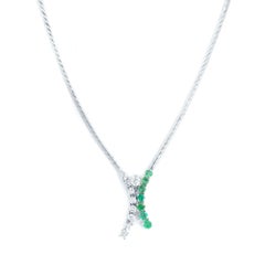 Rachel Koen Emerald Diamond Necklace 14K White Gold 0.20cttw