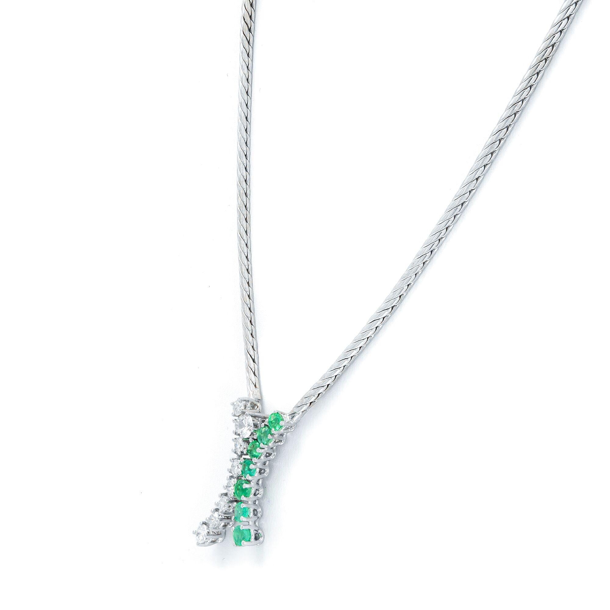 Modern Rachel Koen Emerald Diamond Necklace 14K White Gold 0.20cttw For Sale