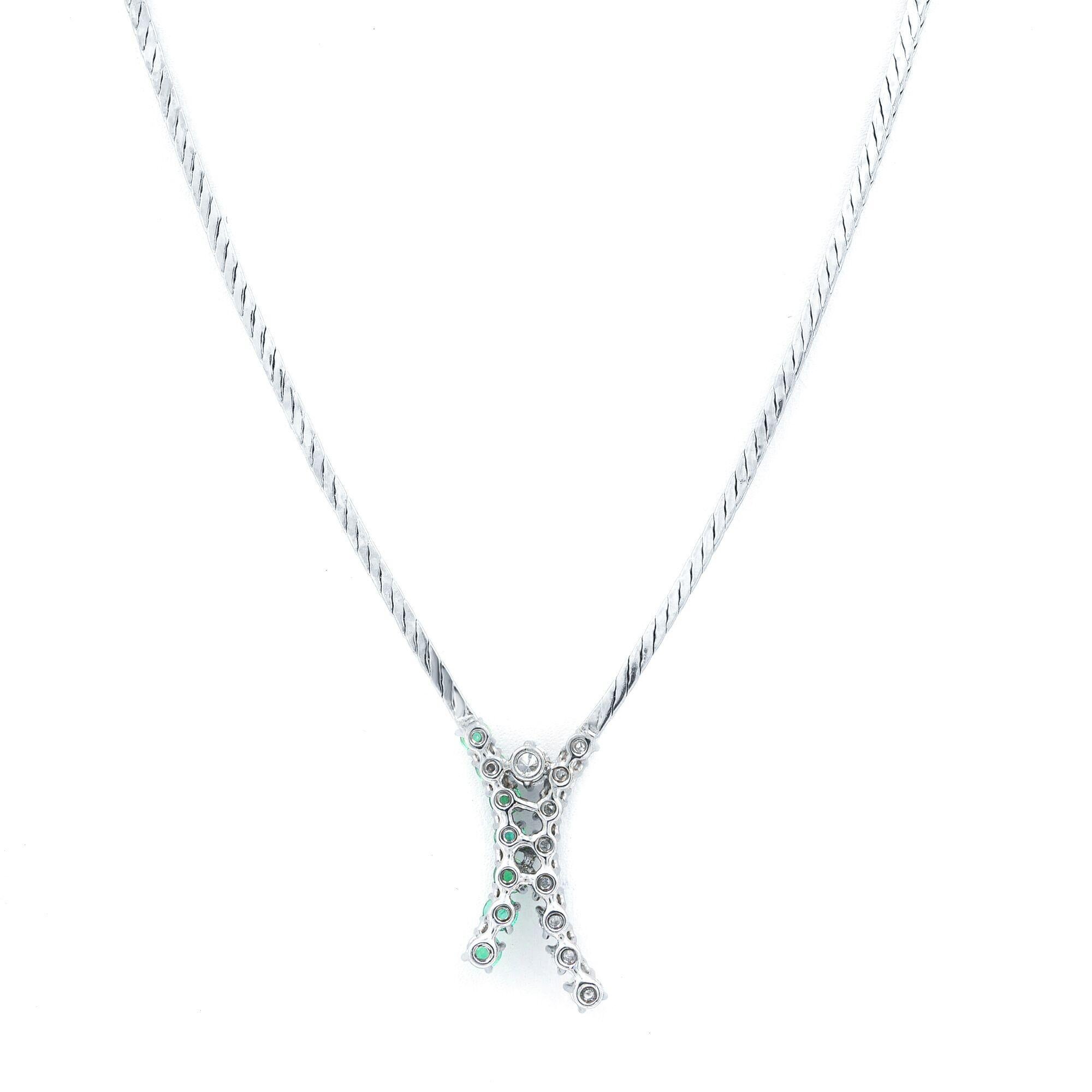 Round Cut Rachel Koen Emerald Diamond Necklace 14K White Gold 0.20cttw For Sale