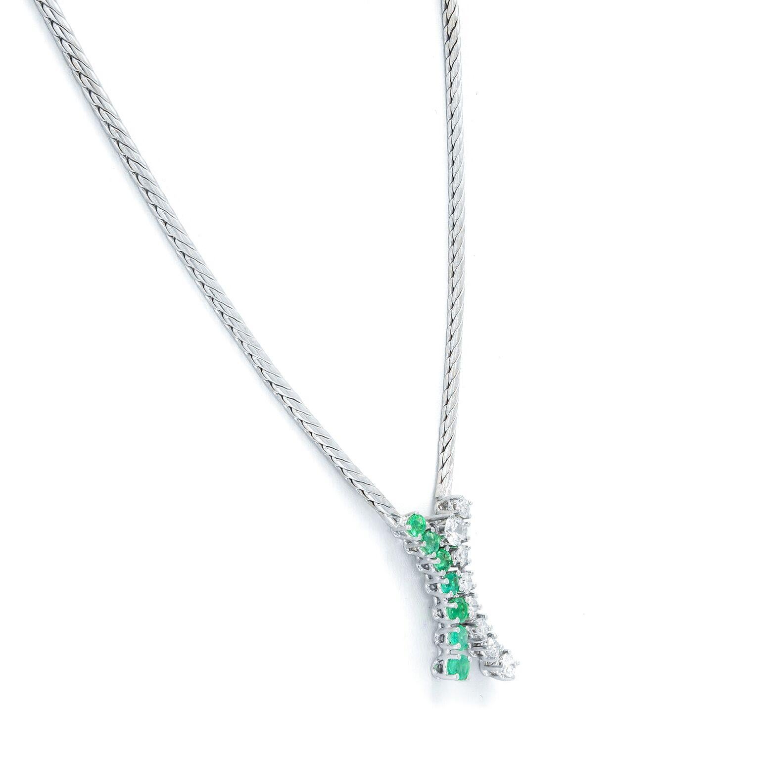 Rachel Koen Emerald Diamond Necklace 14K White Gold 0.20cttw In New Condition For Sale In New York, NY