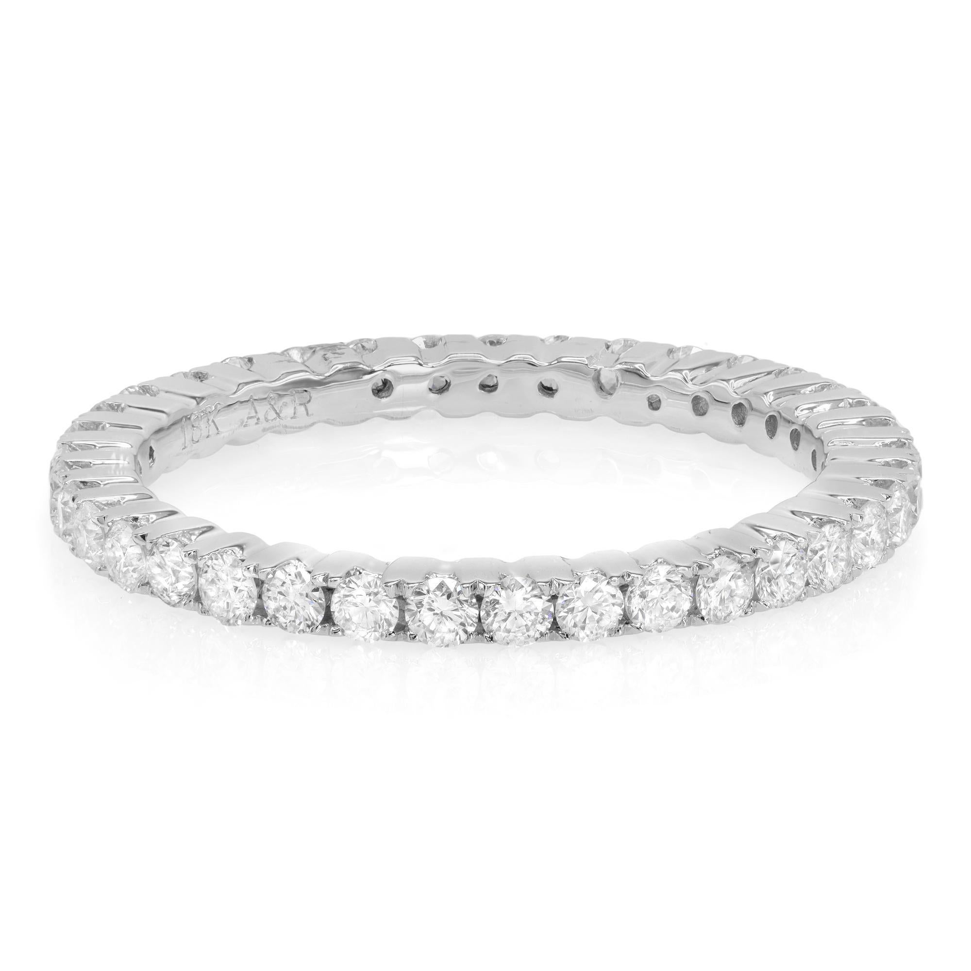 Round Cut Rachel Koen Eternity Natural Diamond Wedding Band Ring 18K White Gold 0.93cttw For Sale