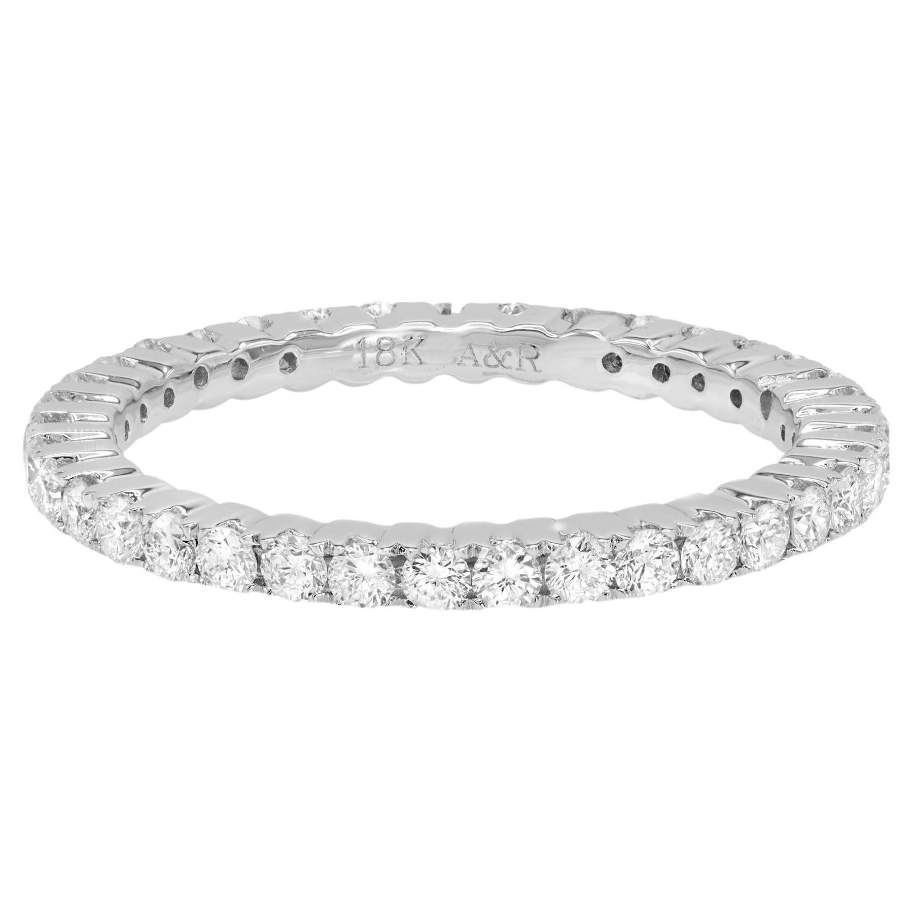 Rachel Koen Eternity Natural Diamond Wedding Band Ring 18K White Gold 0.93cttw For Sale