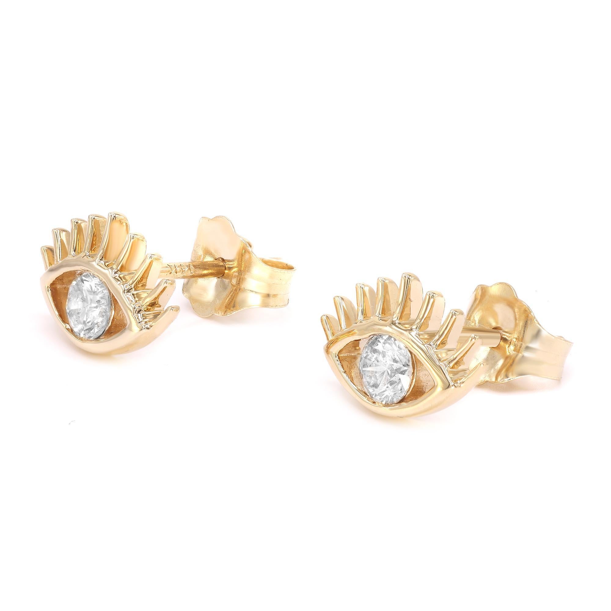 Rachel Koen Pendientes de diamantes con pestañas Evil Eye Oro amarillo de 14K 0,19Cttw Corte redondo en venta