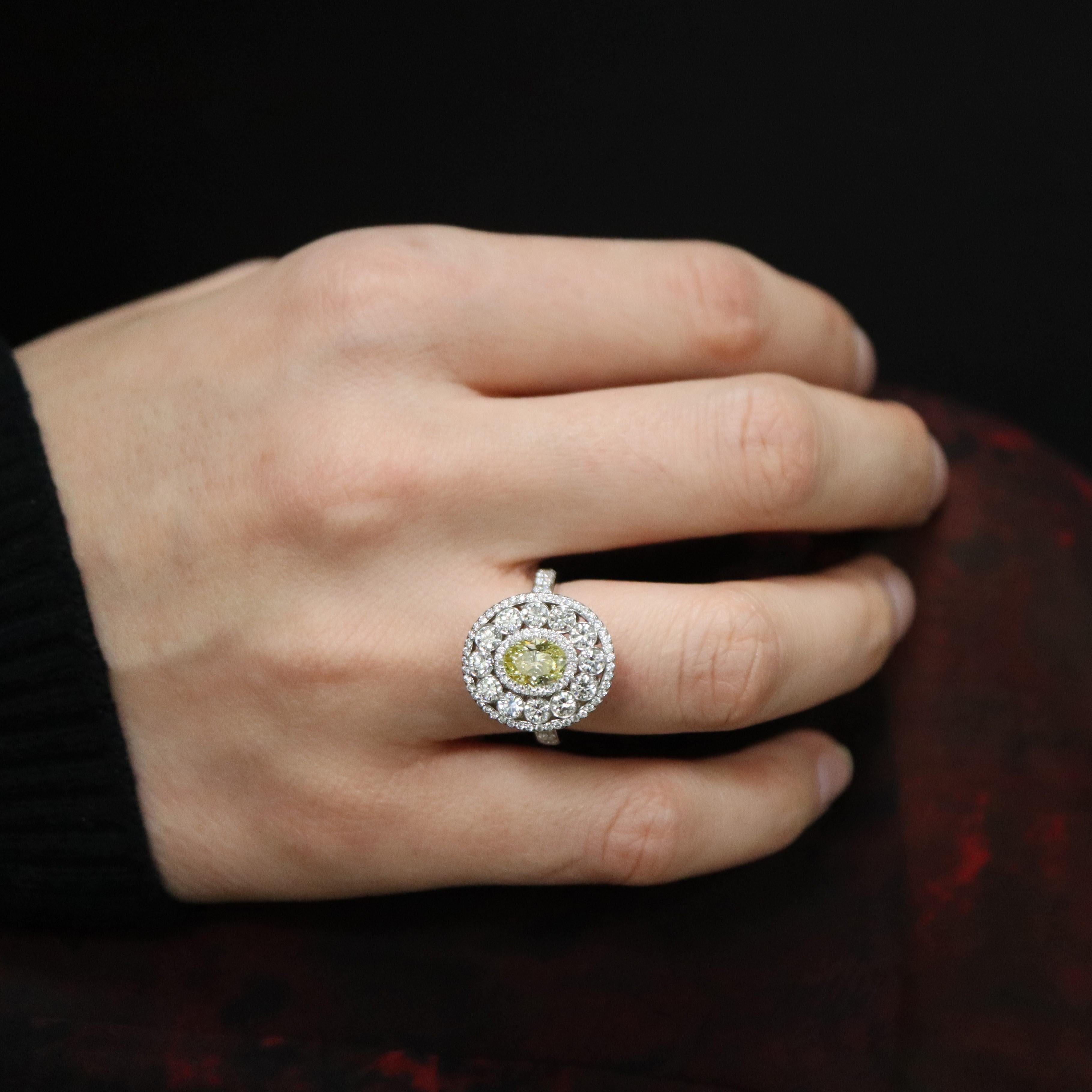 Rachel Koen Fancy Yellow 1.02ct Oval Diamond Engagement Ring Platinum For Sale 3