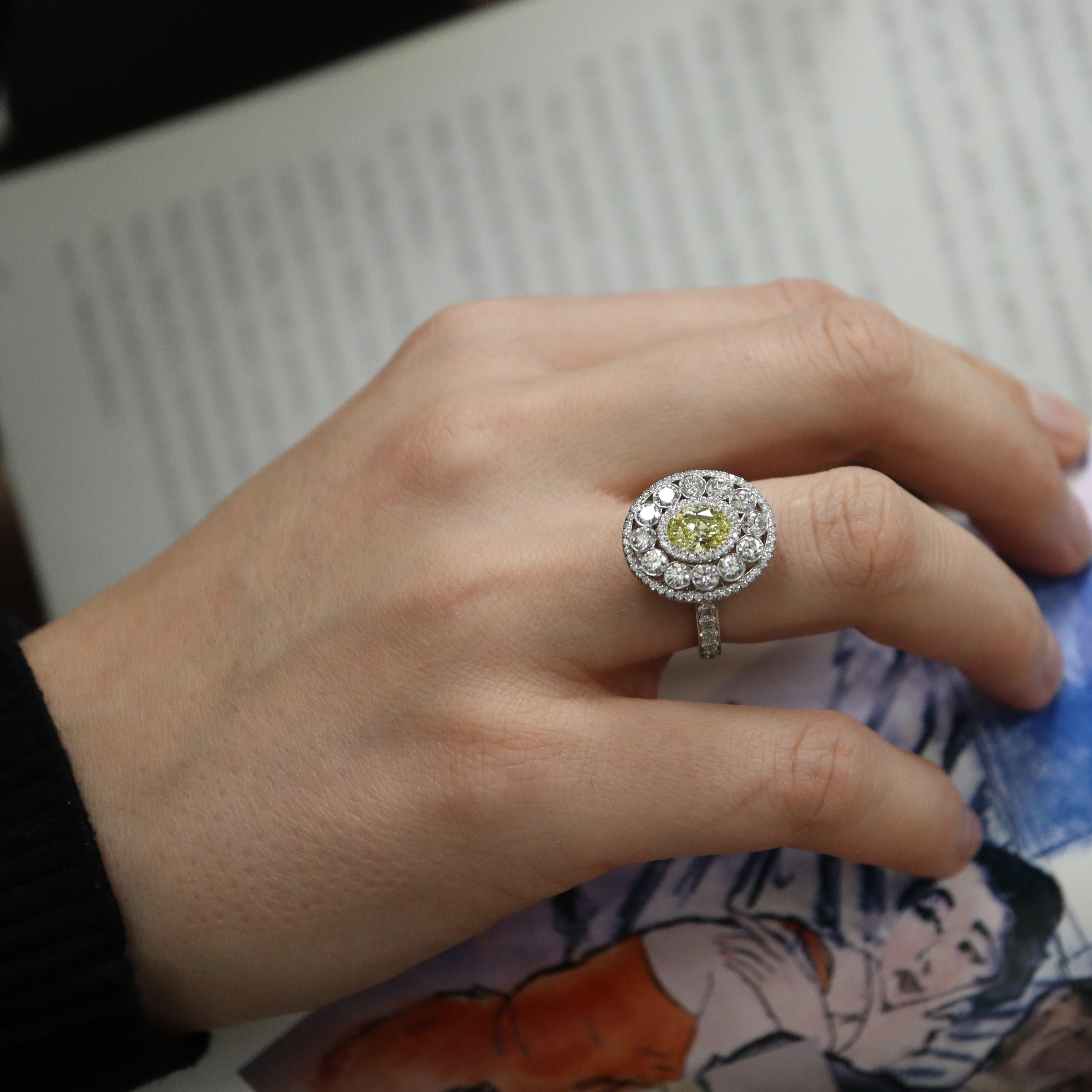 Rachel Koen Verlobungsring aus Platin mit gelbem 1,02 Karat ovalen Diamanten Damen