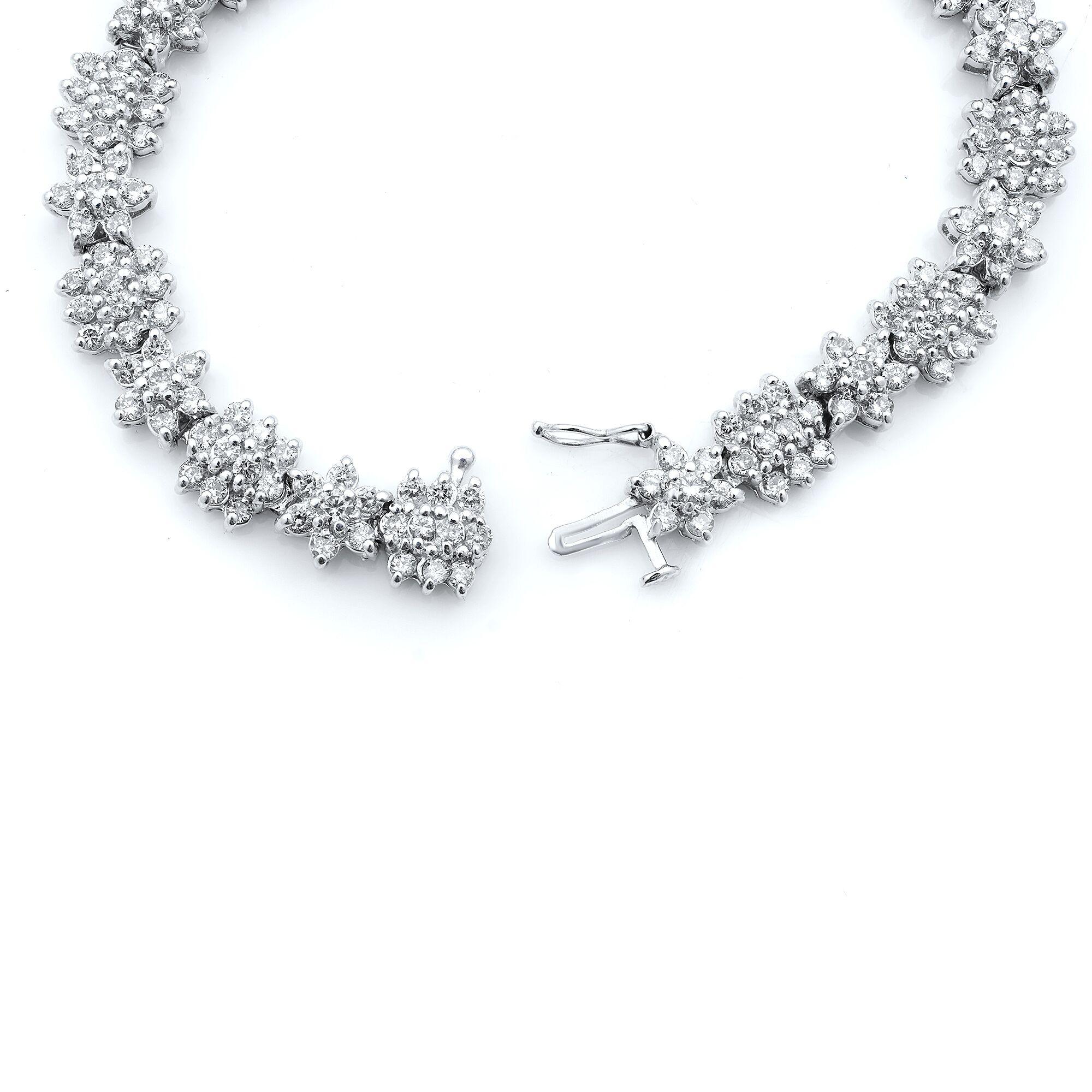 Rachel Koen Floral Diamant-Tennisarmband 14K Gelbgold Rhodiumbeschichtet 6 Gesamtkaratgewicht (Rundschliff) im Angebot