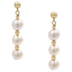 Rachel Koen Fresh Water White Pearl Drop Earrings 14K Yellow Gold 35mm