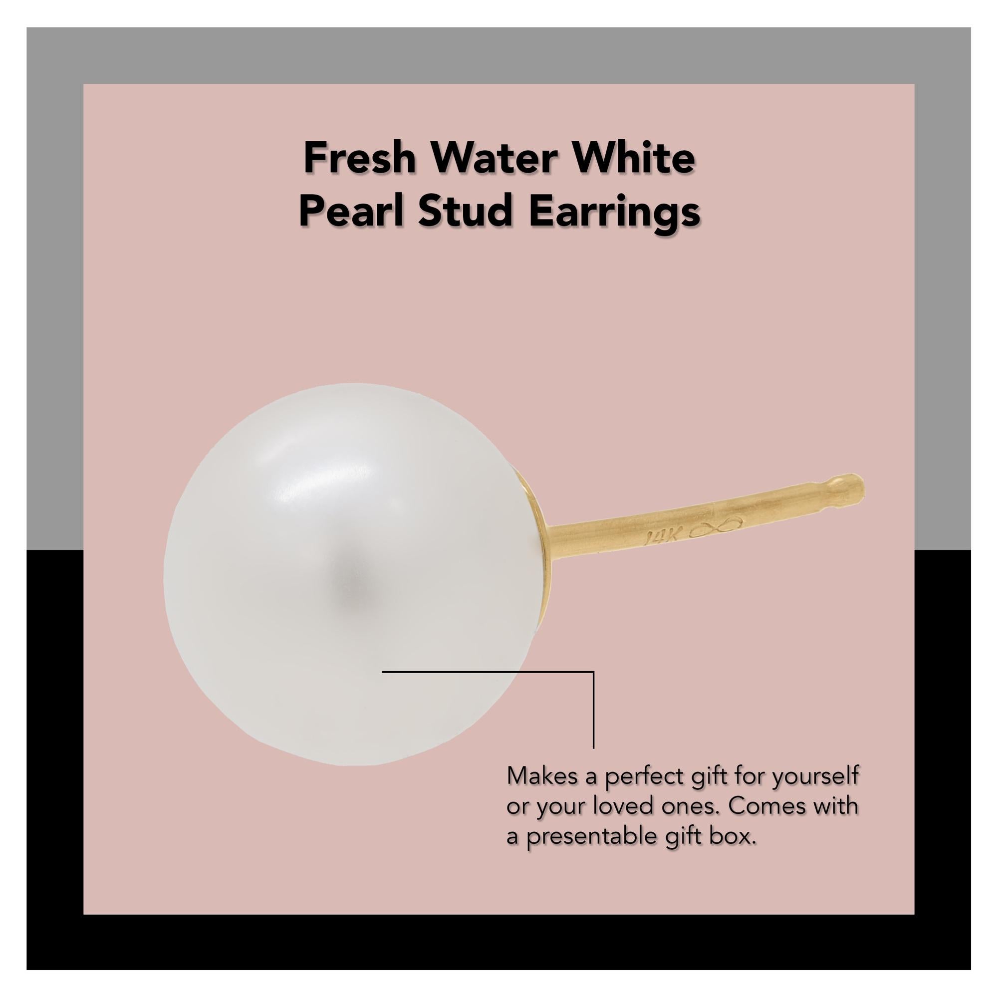 Rachel Koen Fresh Water White Pearl Stud Earrings 14K Yellow Gold For Sale 5