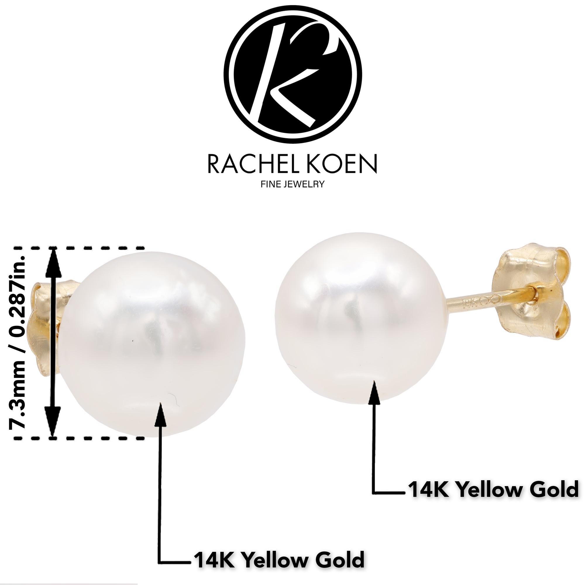 Rachel Koen Fresh Water White Pearl Stud Earrings 14K Yellow Gold For Sale 1