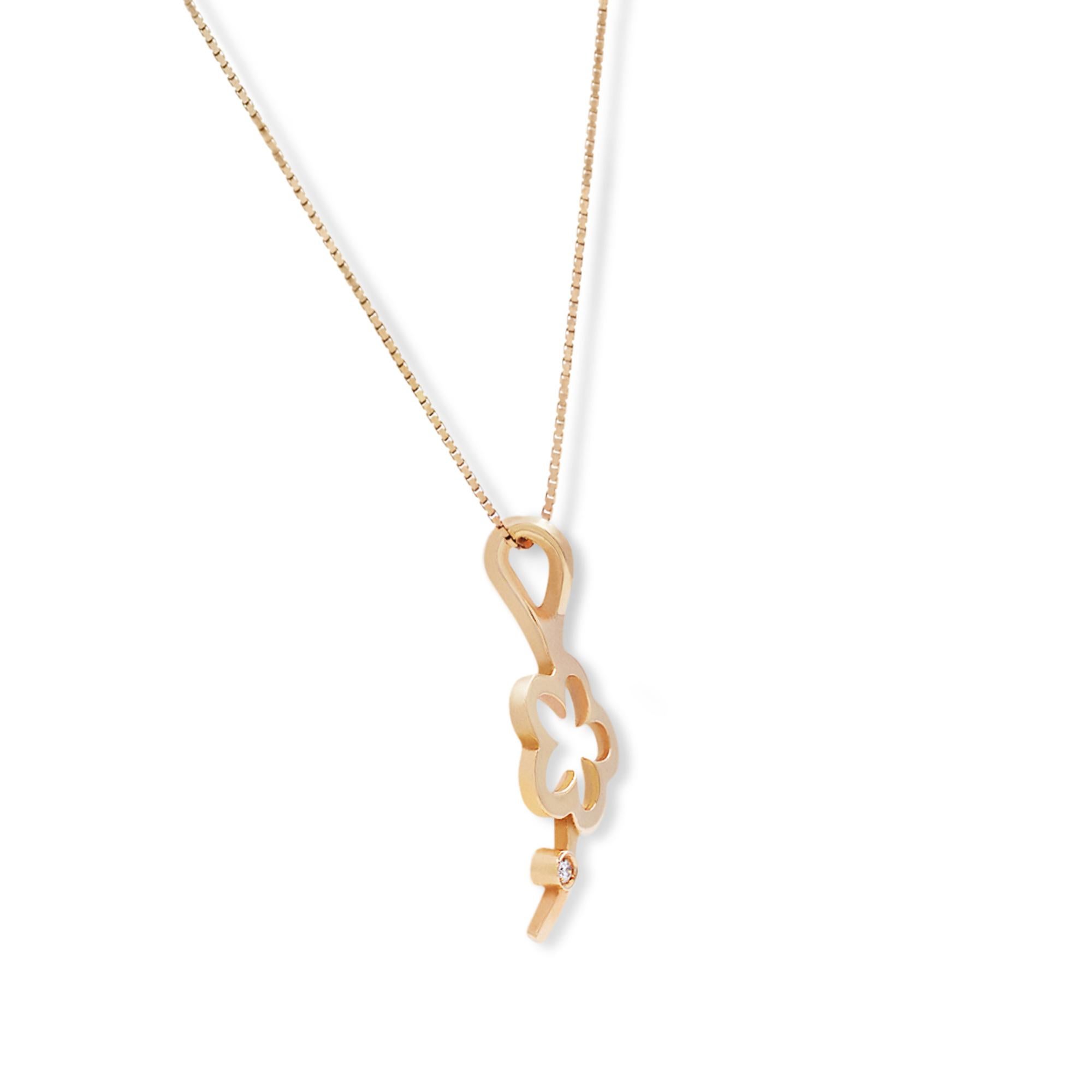 Rachel Koen Gemoro Blume Diamant Damen Mini-Anhänger Halskette 14K Gelbgold (Rundschliff) im Angebot