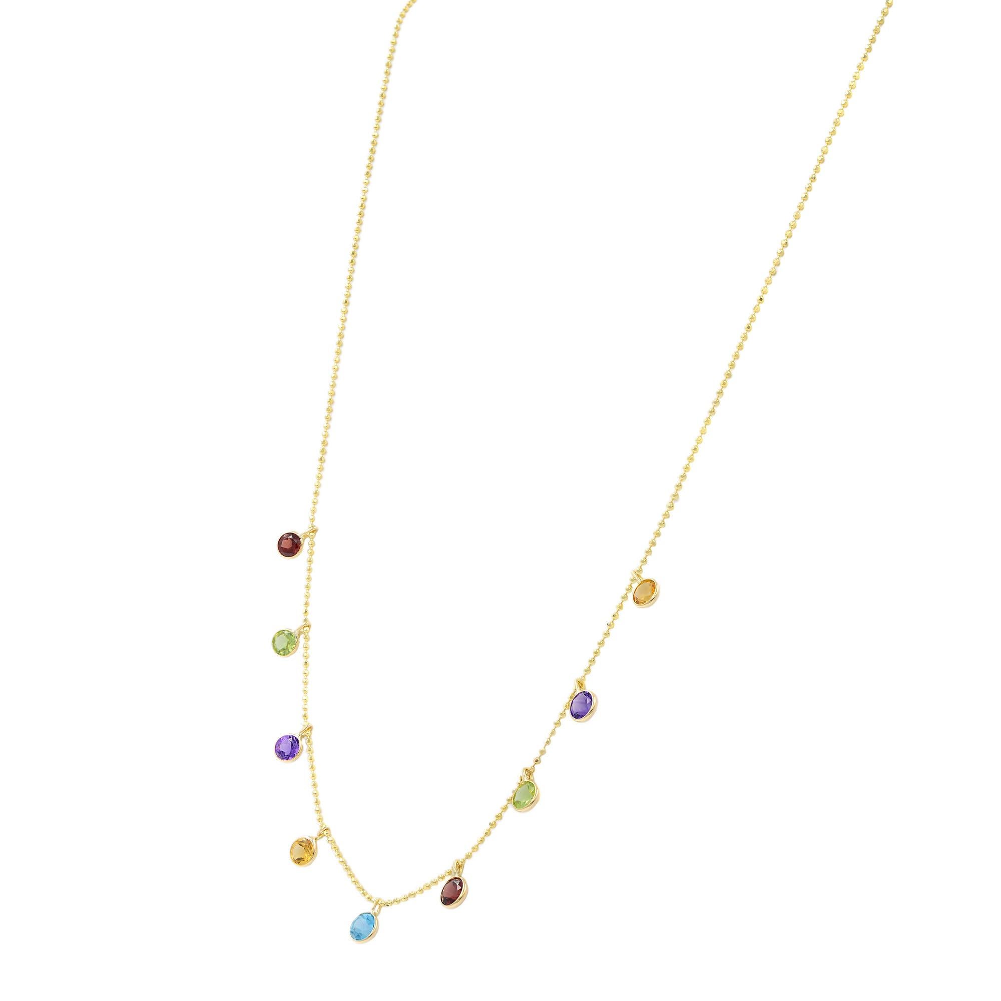 Modern Rachel Koen Gemstone by The Yard Chain Necklace 14K Yellow Gold For Sale