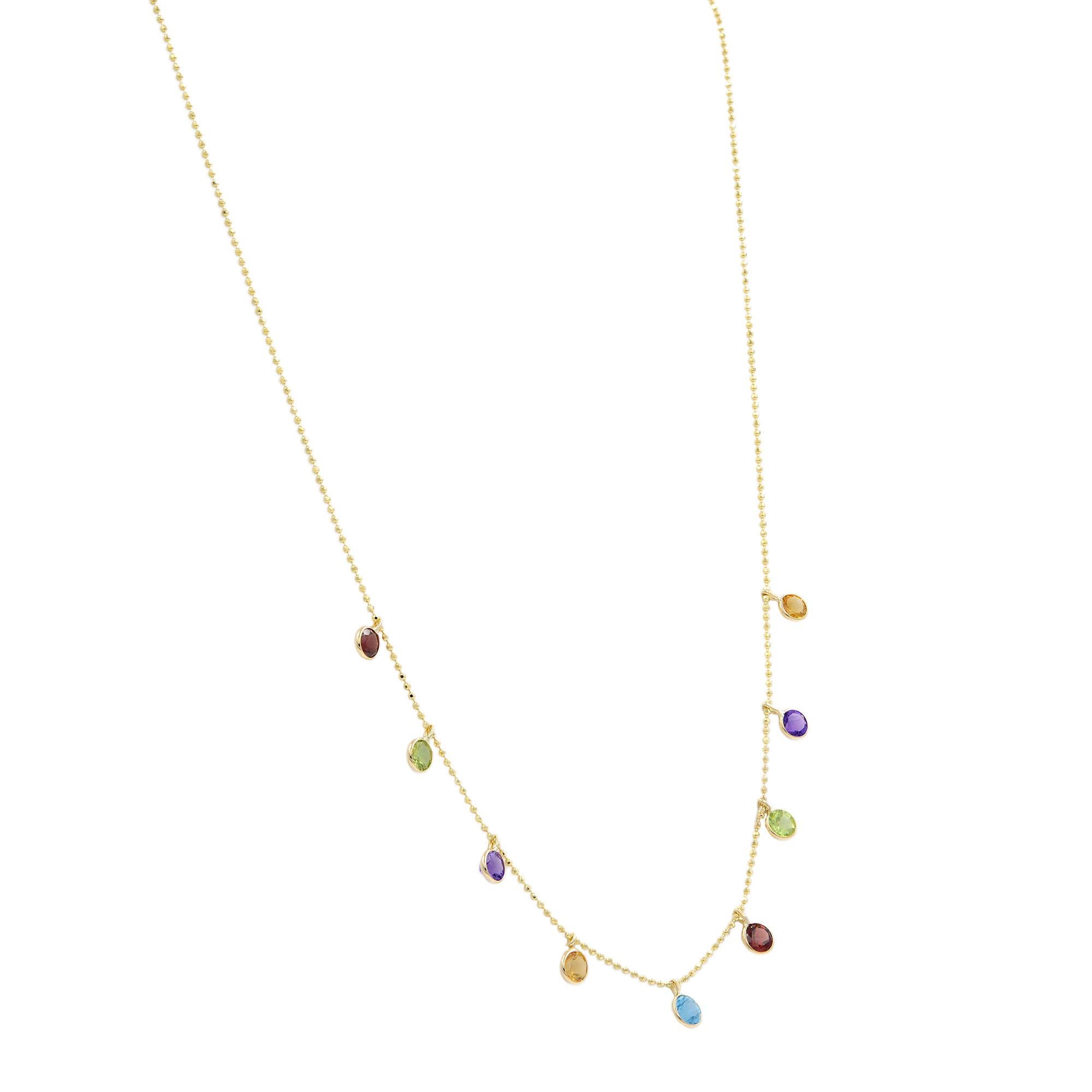 Round Cut Rachel Koen Gemstone by The Yard Chain Necklace 14K Yellow Gold For Sale