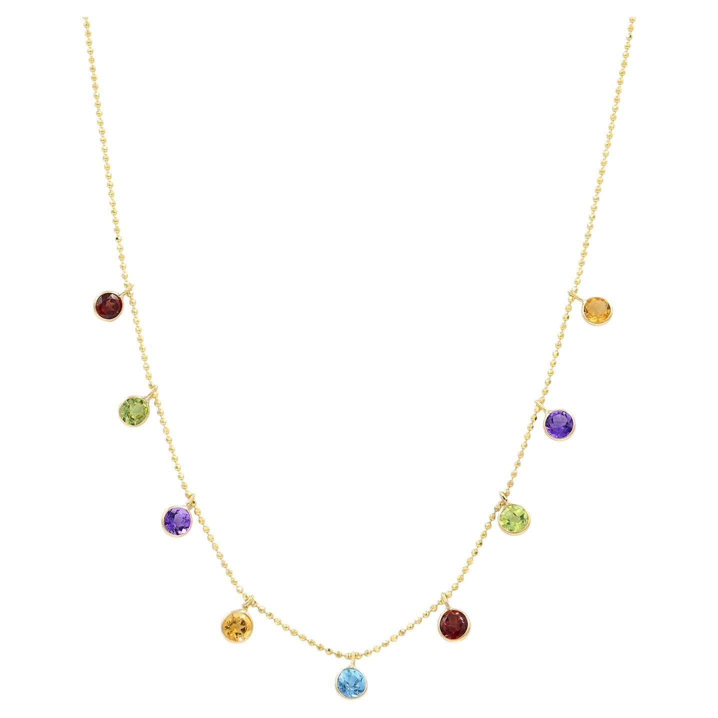 Rachel Koen Gemstone by The Yard Chain Necklace 14K Yellow Gold For Sale