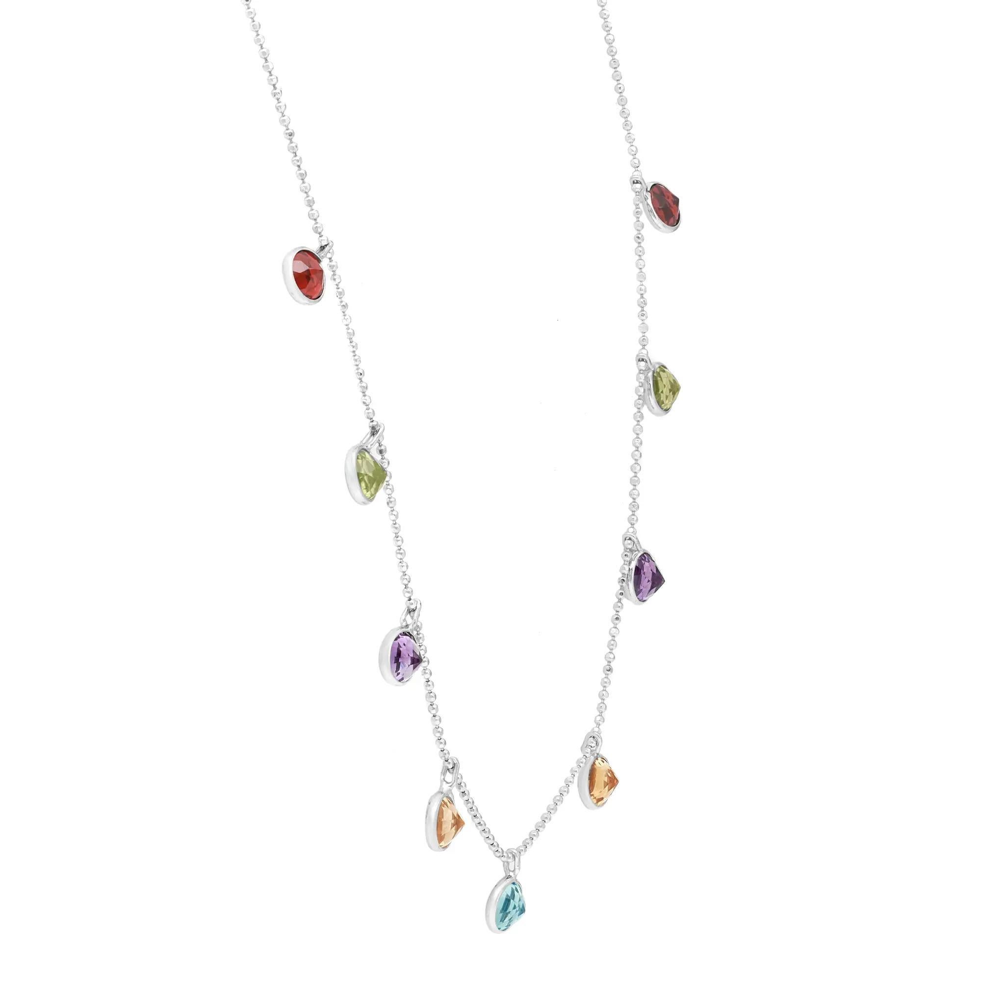 Modern Rachel Koen Gemstones Chain Necklace 14K White Gold For Sale