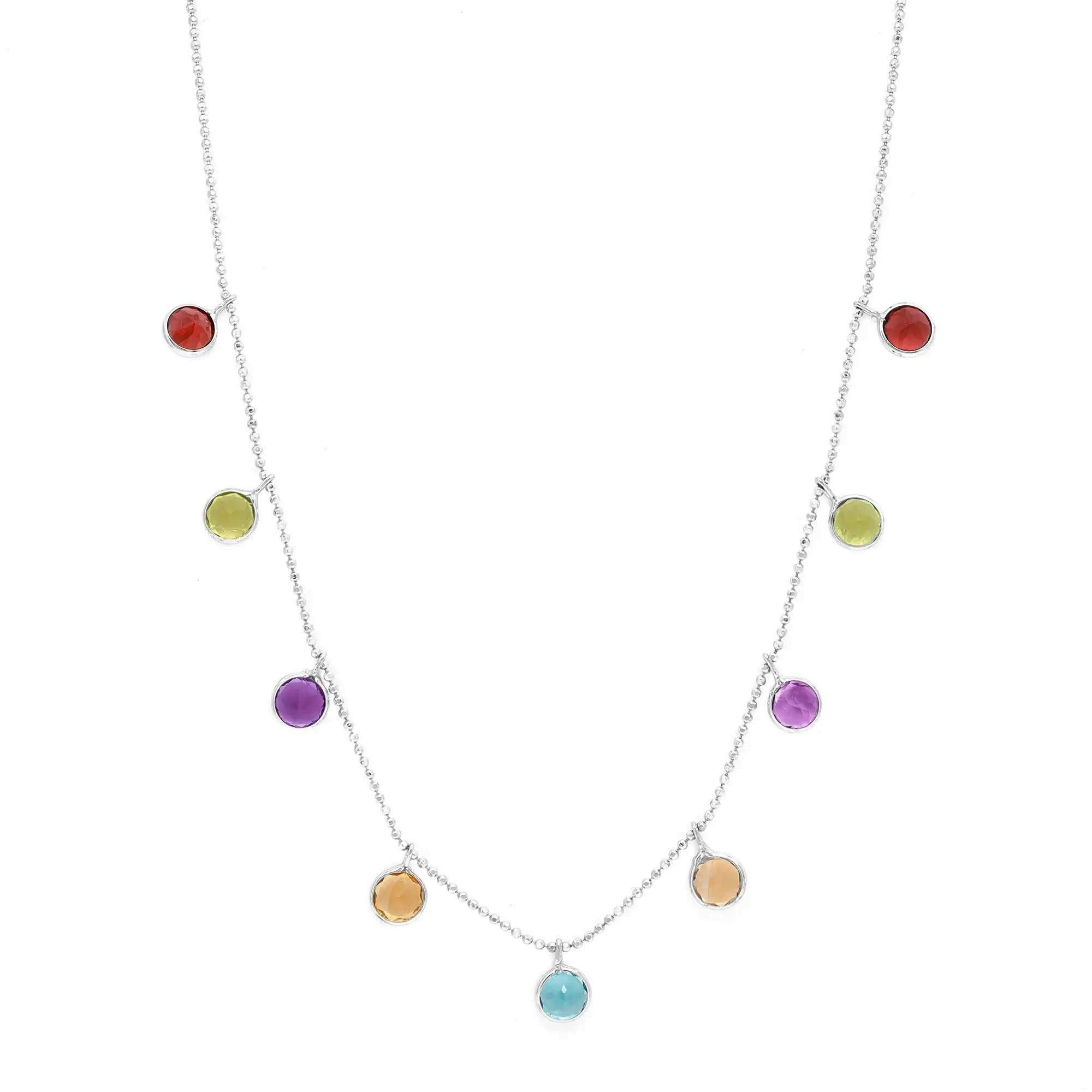 Round Cut Rachel Koen Gemstones Chain Necklace 14K White Gold For Sale