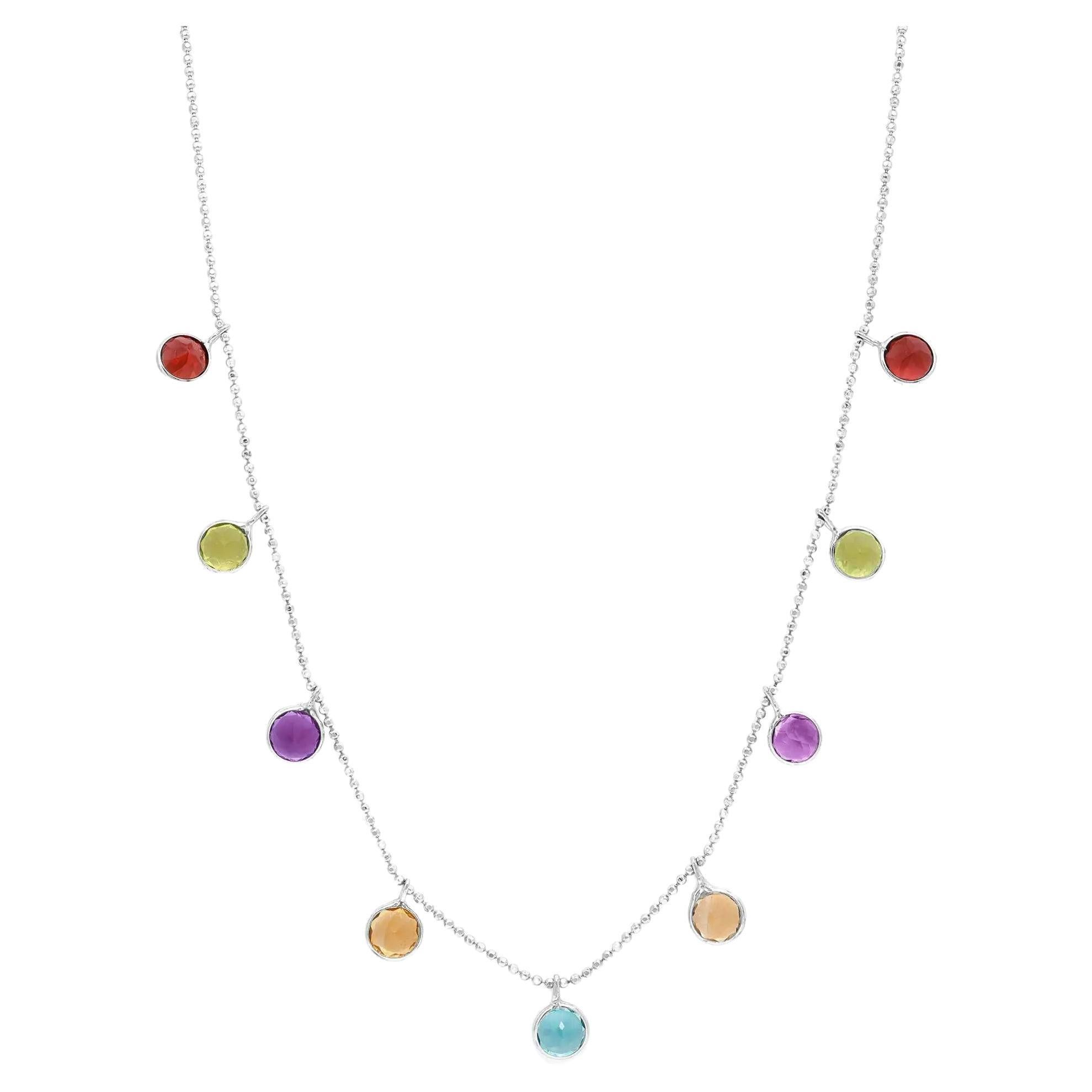 Rachel Koen Gemstones Chain Necklace 14K White Gold For Sale