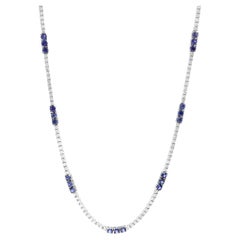 Rachel Koen Genuine Diamond Blue Sapphire Tennis Necklace 14k White Gold 3.32cts