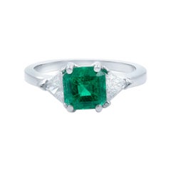 Rachel Koen Green Emerald Diamond Three Stone Ring Platinum 1.80Cttw