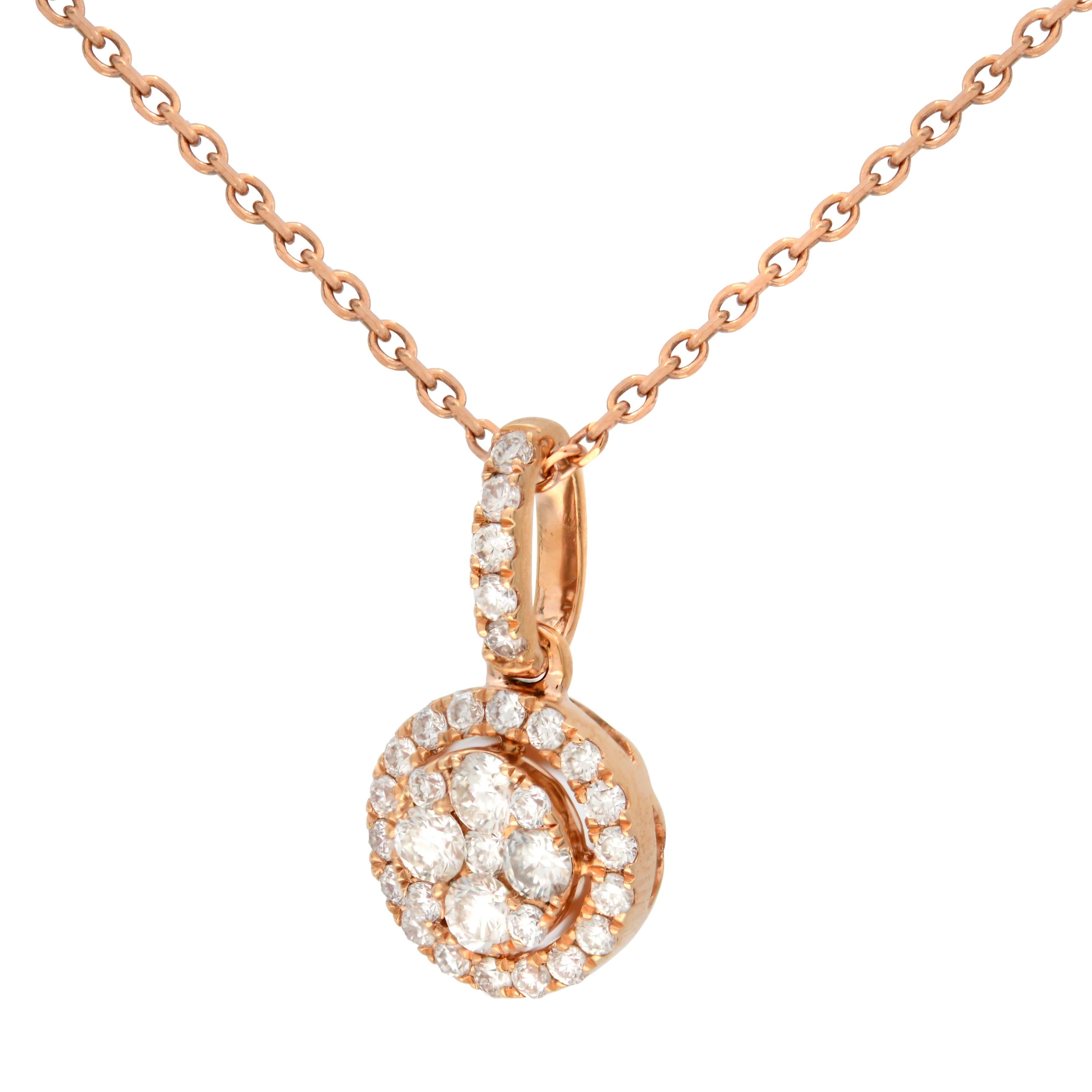 Modern Rachel Koen Halo Diamond Pendant 18k Rose Gold 0.39cttw For Sale