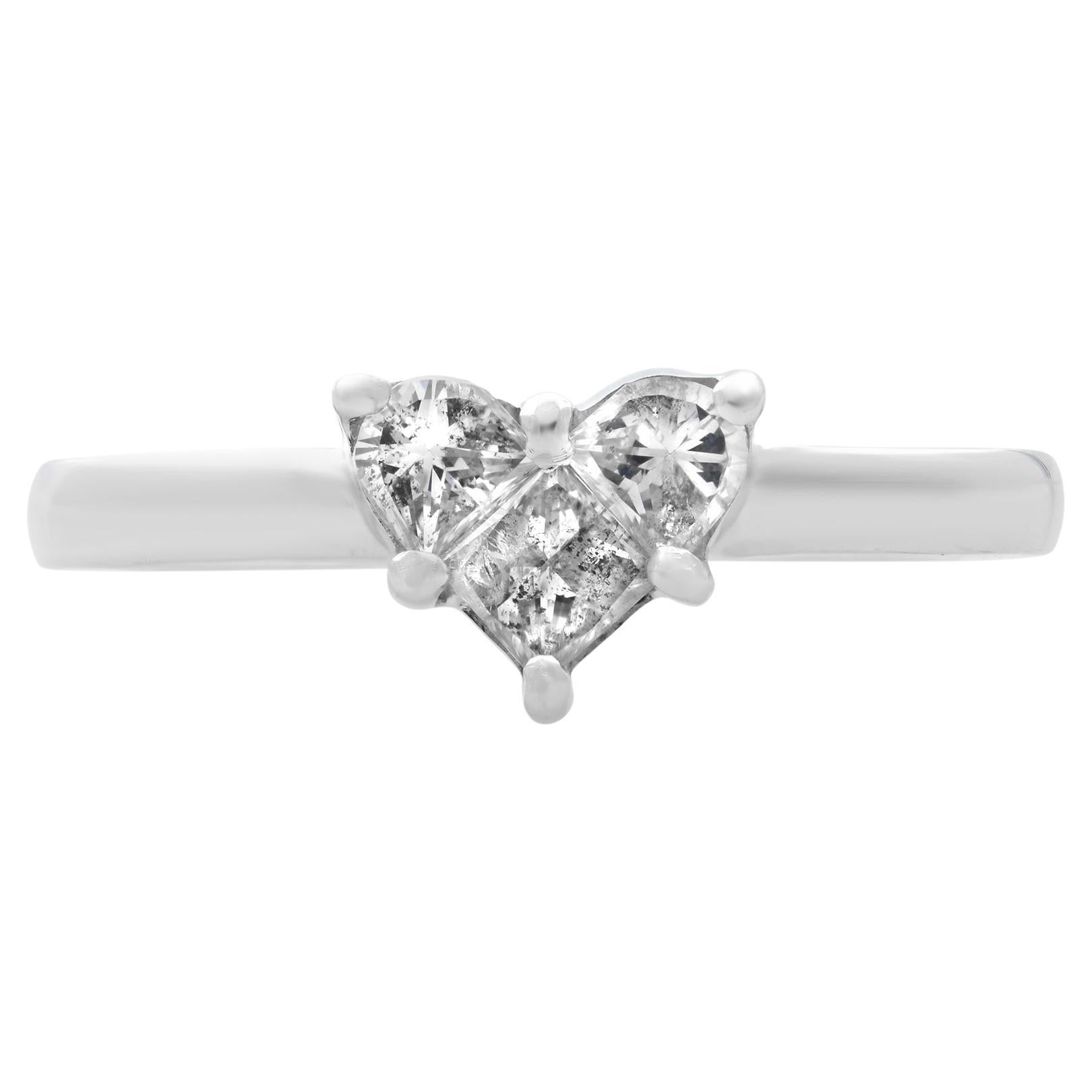 Rachel Koen Heart Shaped Diamond Ladies Ring 14K White Gold 0.50Cttw For Sale