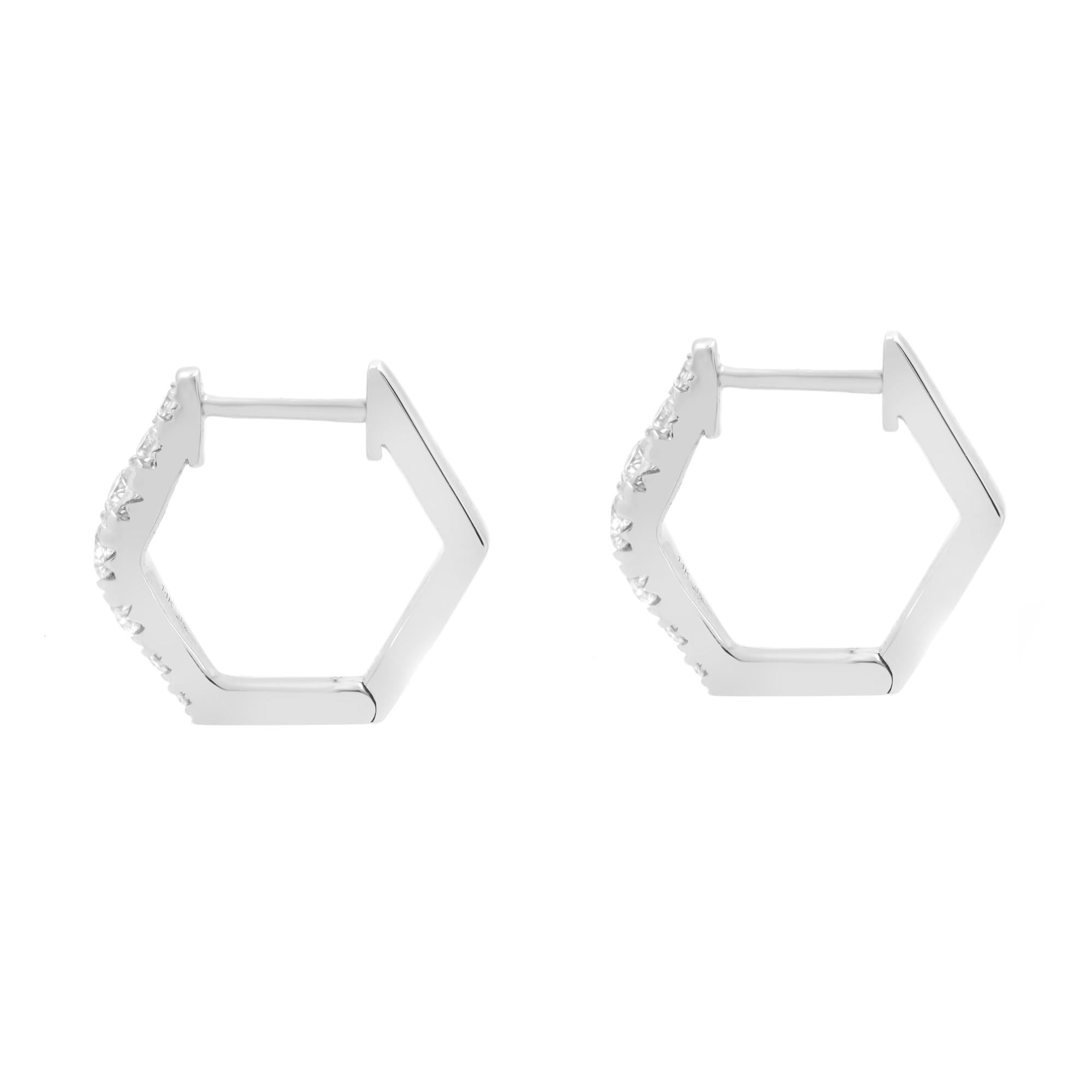 Rachel Koen Hexagon Diamond Huggie Earrings 14K White Gold 0.49cttw In New Condition For Sale In New York, NY