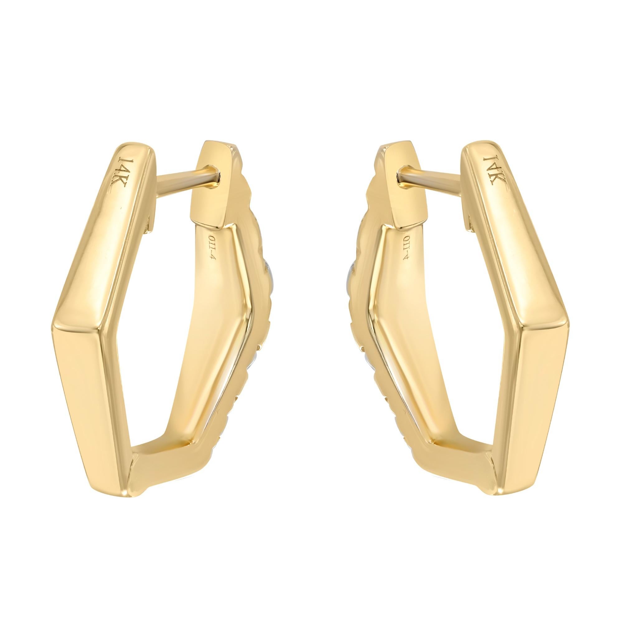 Modern Rachel Koen Hexagon Diamond Huggie Earrings 14K Yellow Gold 0.49cttw For Sale