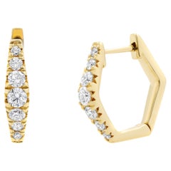 Rachel Koen Hexagon Diamond Huggie Earrings 14K Yellow Gold 0.49cttw