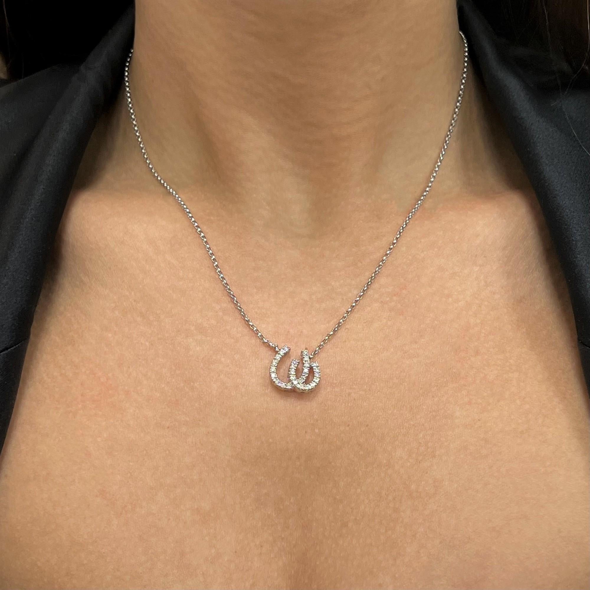 Rachel Koen Horseshoe Diamond Charm Pendant Necklace 14k White Gold 0.20Cttw In New Condition For Sale In New York, NY