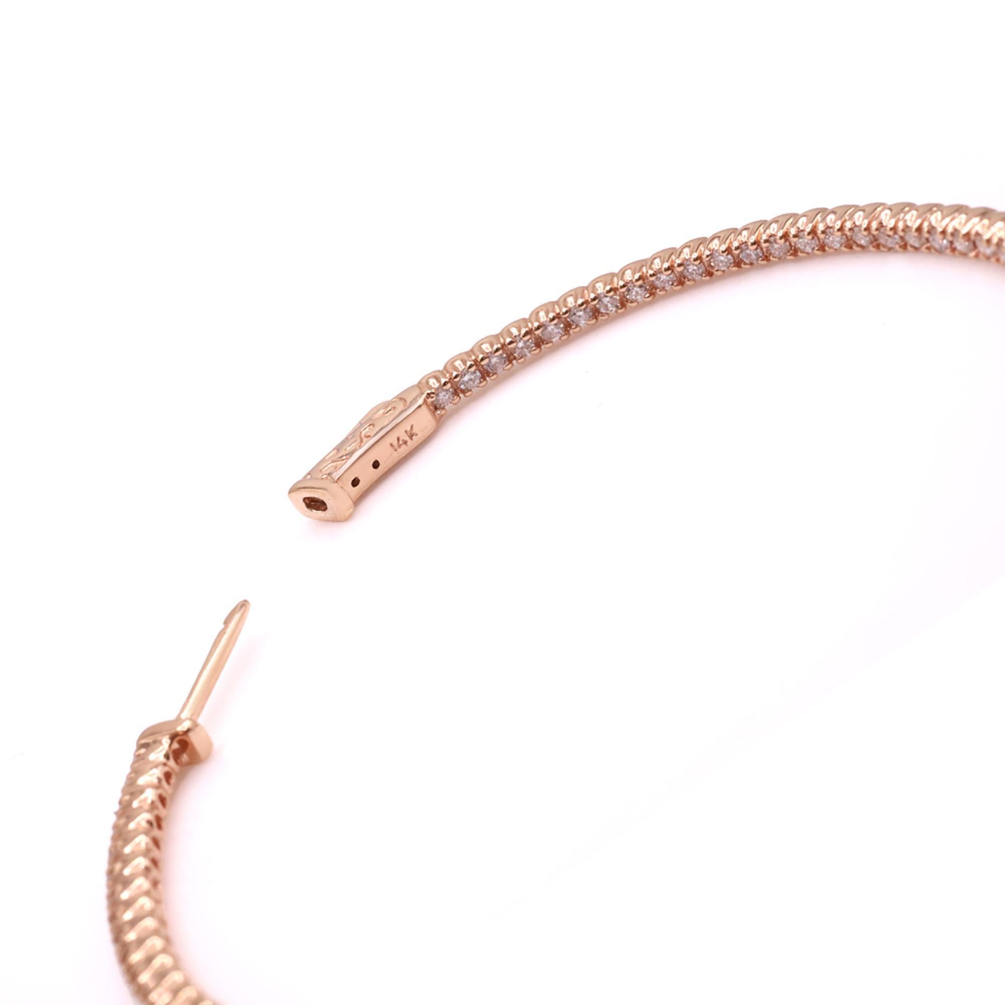 Round Cut Rachel Koen Inside Out Diamond Hoop Earrings 14K Rose Gold 1.65cttw For Sale