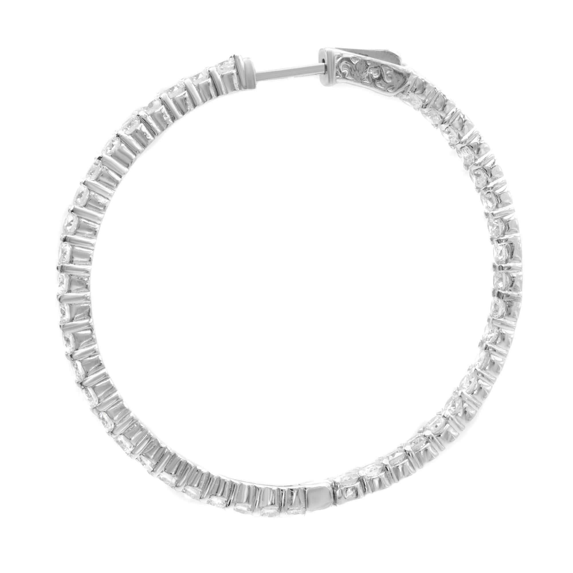 Round Cut Rachel Koen Inside Out Diamond Hoop Earrings 14K White Gold 5.61cttw For Sale