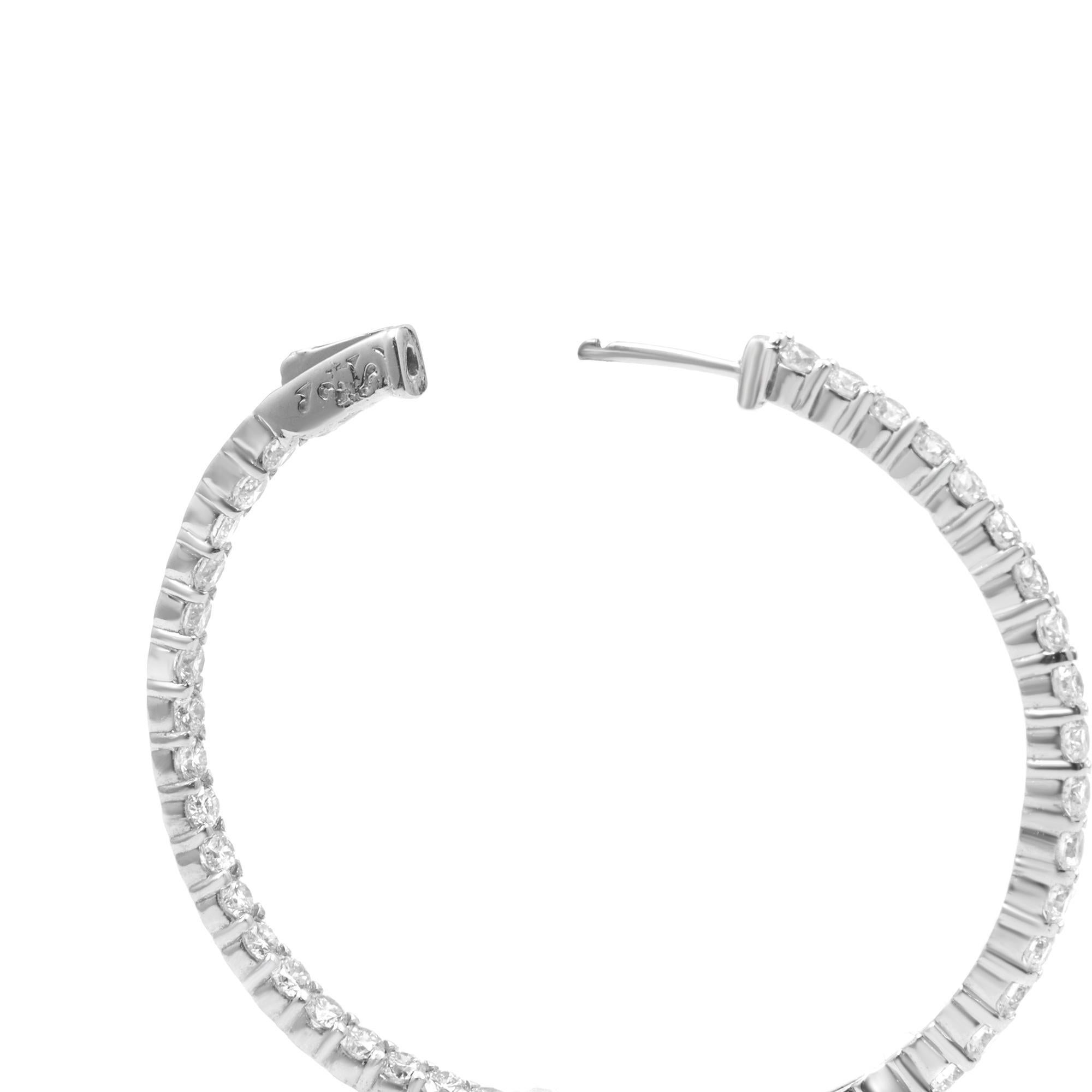 Rachel Koen Inside Out Diamond Hoop Earrings 14K White Gold 5.61cttw In New Condition For Sale In New York, NY