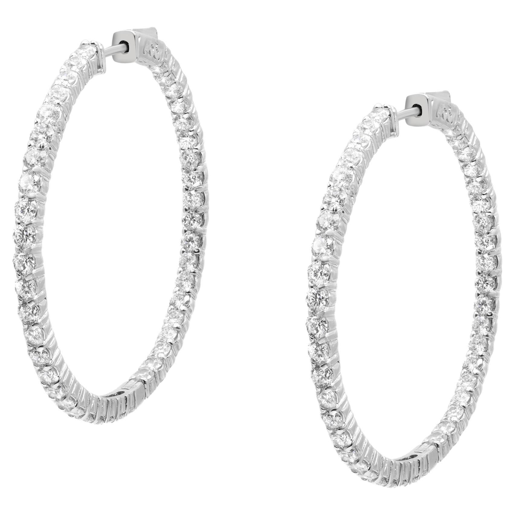 Rachel Koen Inside Out Diamond Hoop Earrings 14K White Gold 5.61cttw For Sale