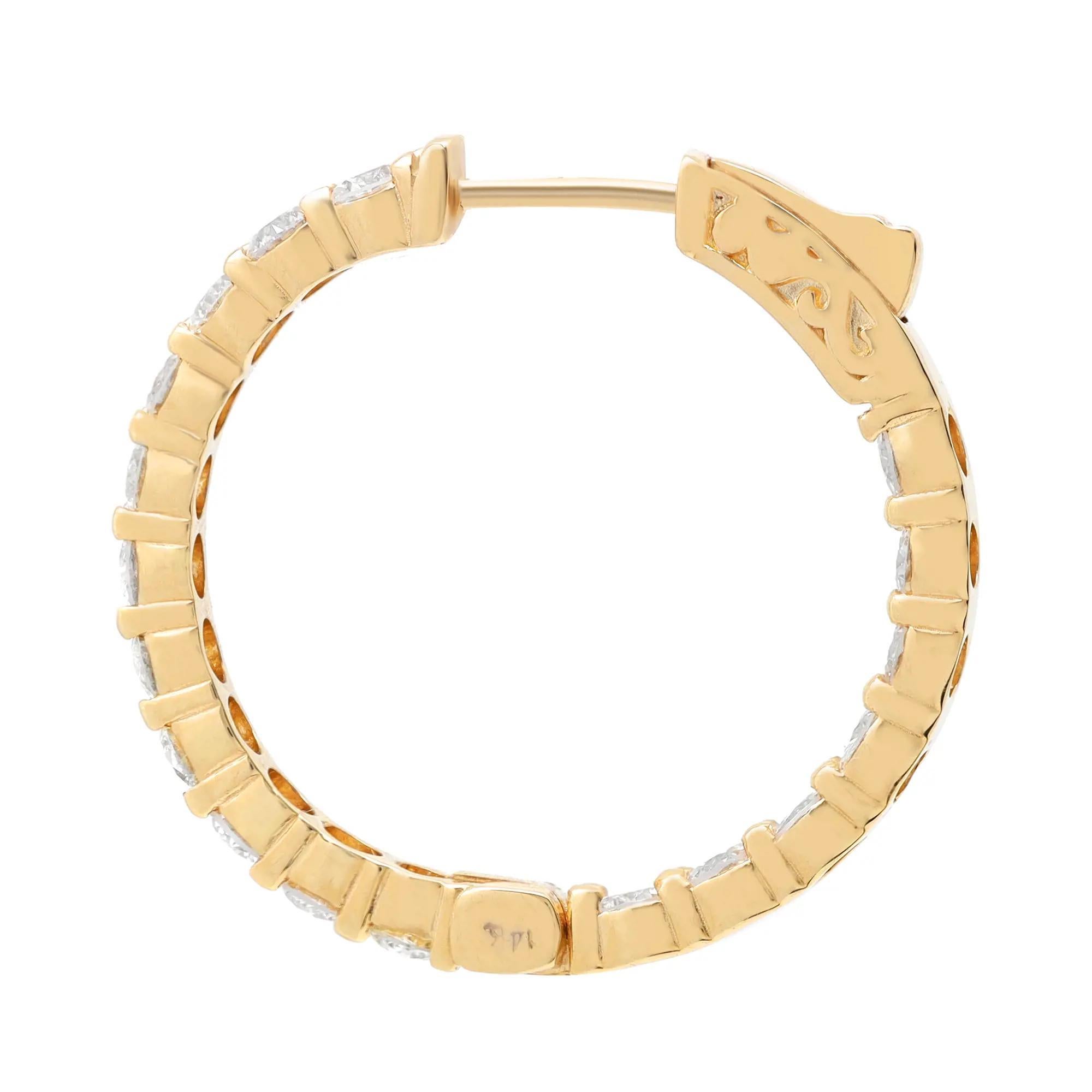 Round Cut Rachel Koen Inside Out Diamond Hoop Earrings 14K White Gold 4.91Cttw For Sale