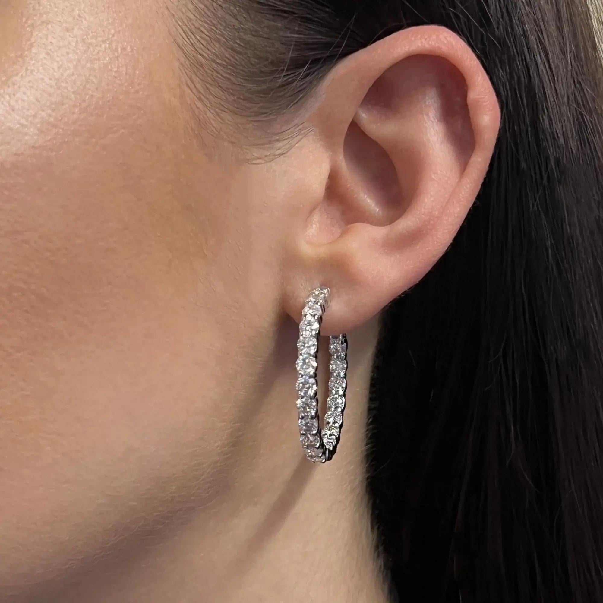 Rachel Koen Inside Out Diamond Hoop Earrings 14K White Gold 4.91Cttw In New Condition For Sale In New York, NY