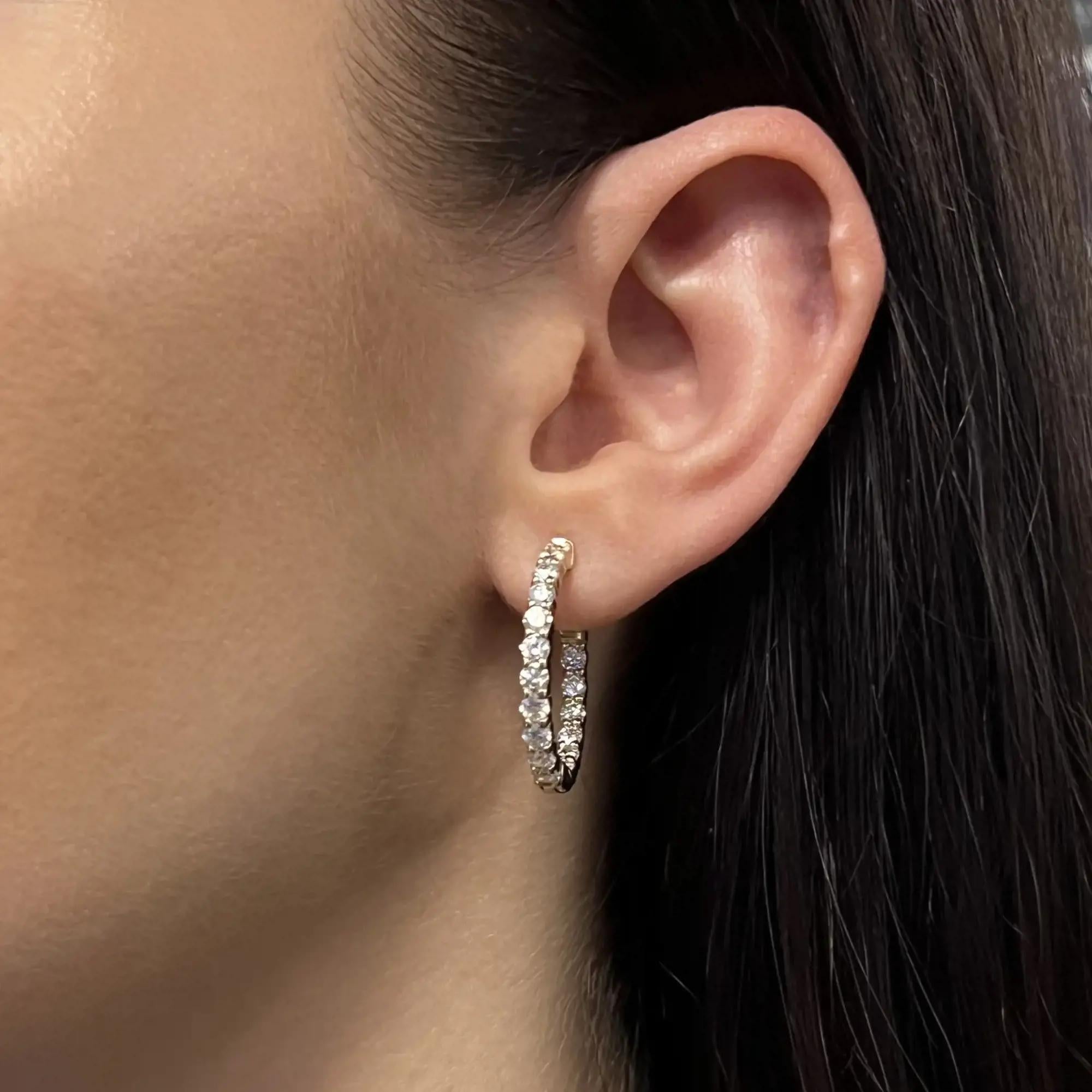 Rachel Koen Inside Out Diamond Hoop Earrings 14K White Gold 4.91Cttw In New Condition For Sale In New York, NY