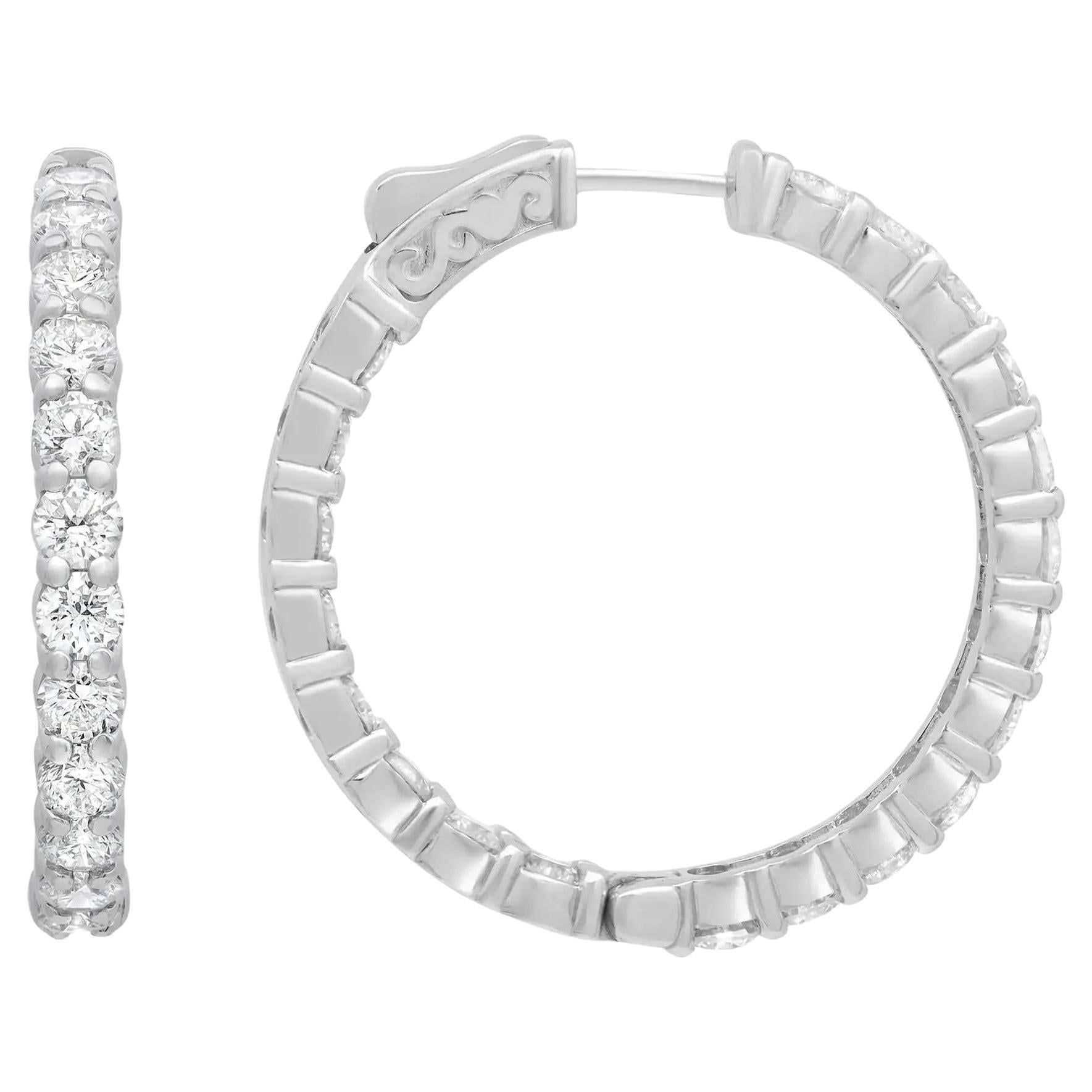 Rachel Koen Inside Out Diamond Hoop Earrings 14K White Gold 4.91Cttw For Sale