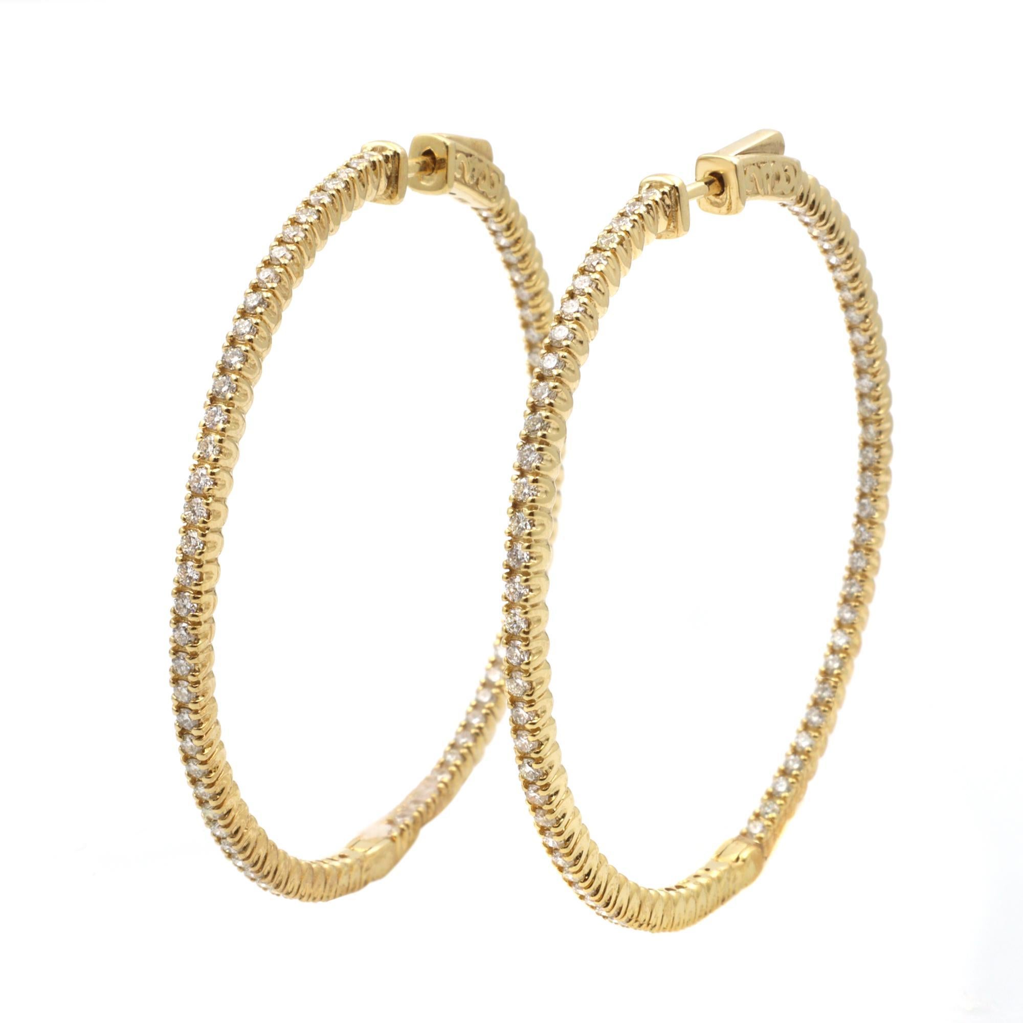 Rachel Koen Inside Out Diamond Hoop Earrings 14K Yellow Gold 1.75cttw In New Condition For Sale In New York, NY