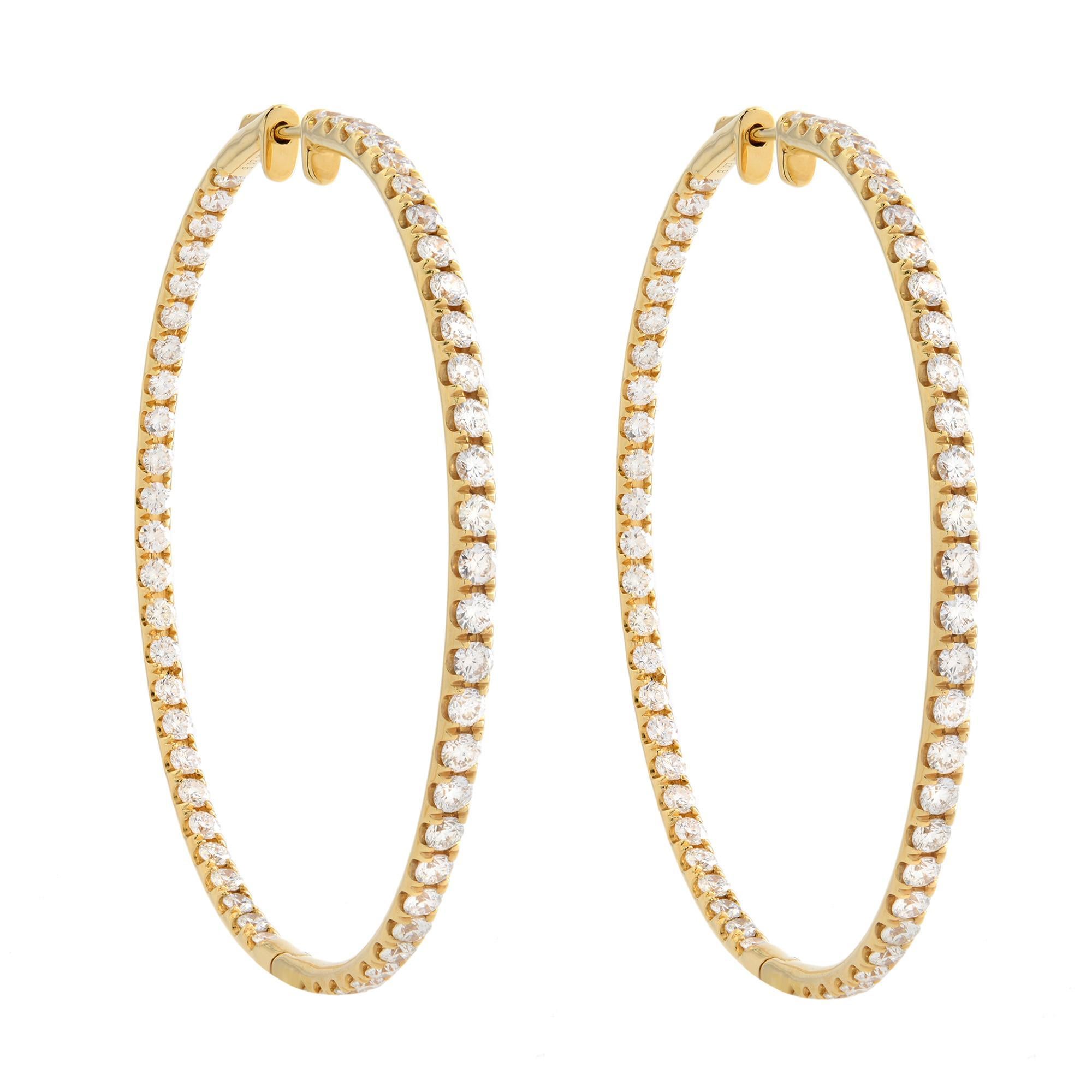 Rachel Koen Inside Out Diamond Hoop Earrings 14K Yellow Gold 1.75cttw For Sale