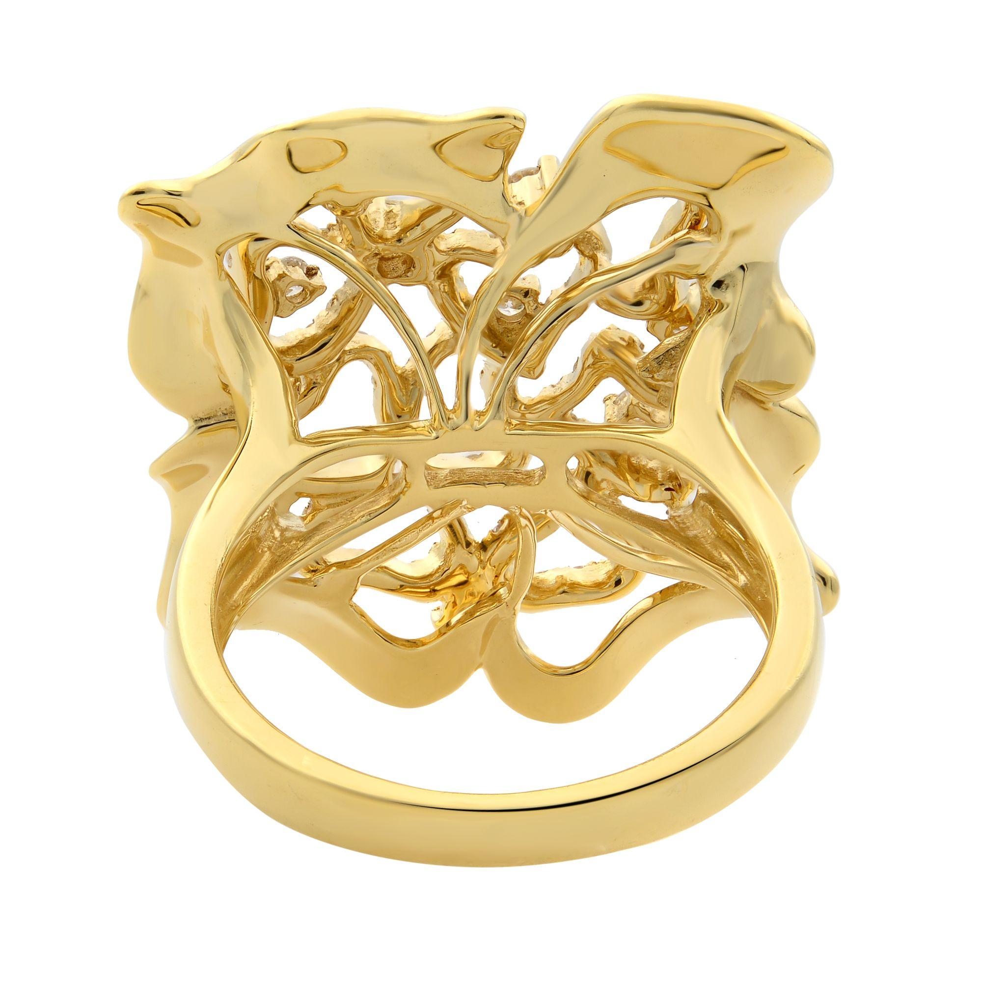 Rachel Koen Large Floral Diamond Cocktail Ring 18K Yellow Gold 0.75cttw In Excellent Condition For Sale In New York, NY
