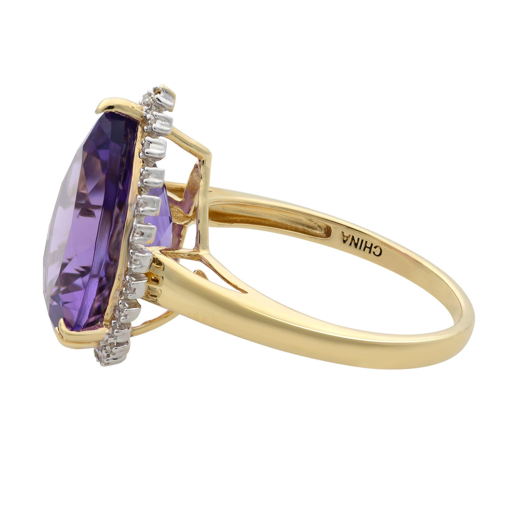 Modern Rachel Koen Large Pear-Shaped Amethyst Cocktail Ring with Diamond Halo