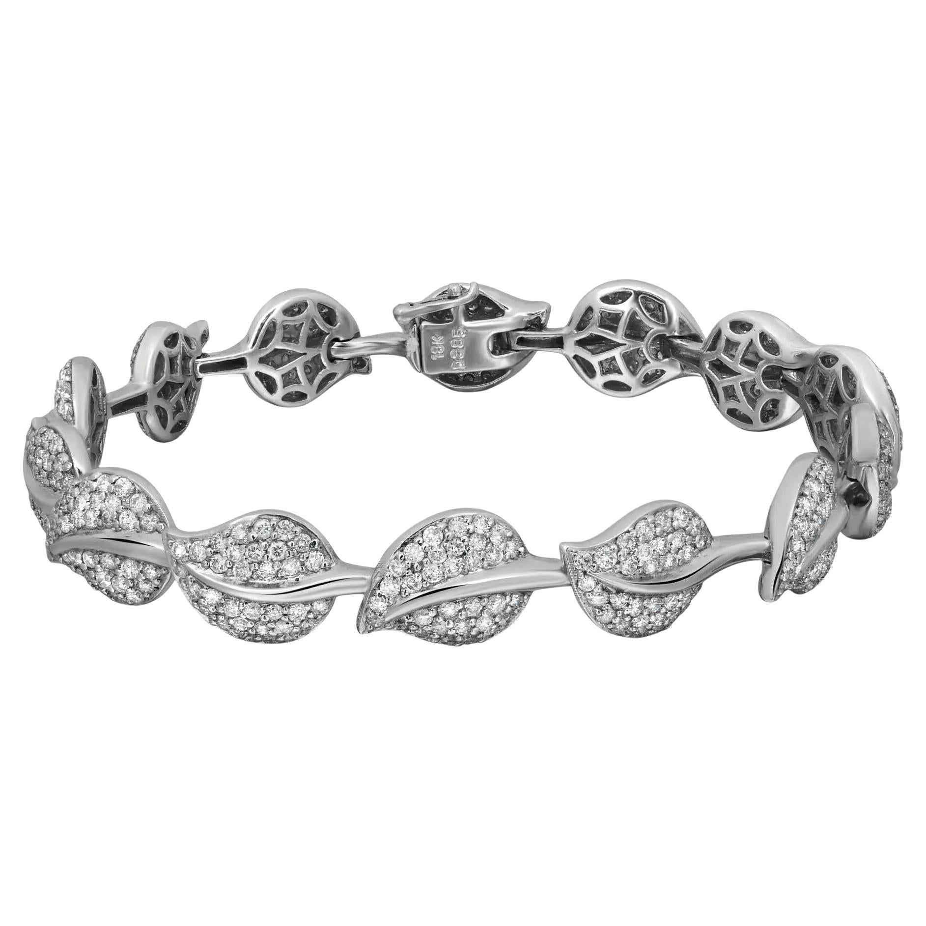 Rachel Koen Leaf Link Diamond Tennis Bracelet 18K White Gold 3.85Cttw 7 Inches