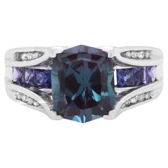 Rachel Koen Synthetic Alexandrite & Diamond Band Ring 10K White Gold Size 7