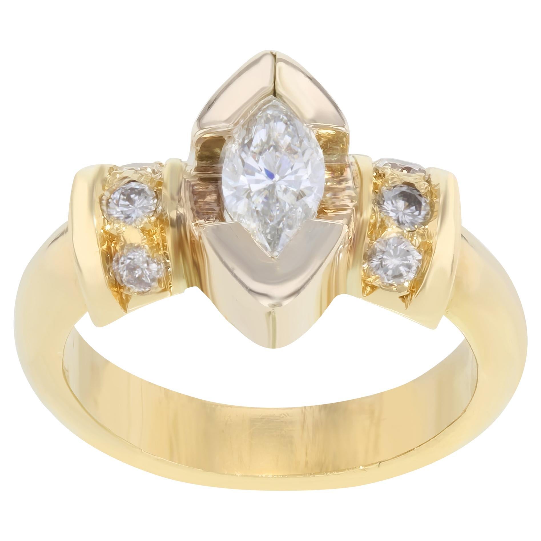 Rachel Koen Marquise Cut Diamond Engagement Ring 18K Yellow Gold 1.06Cttw For Sale