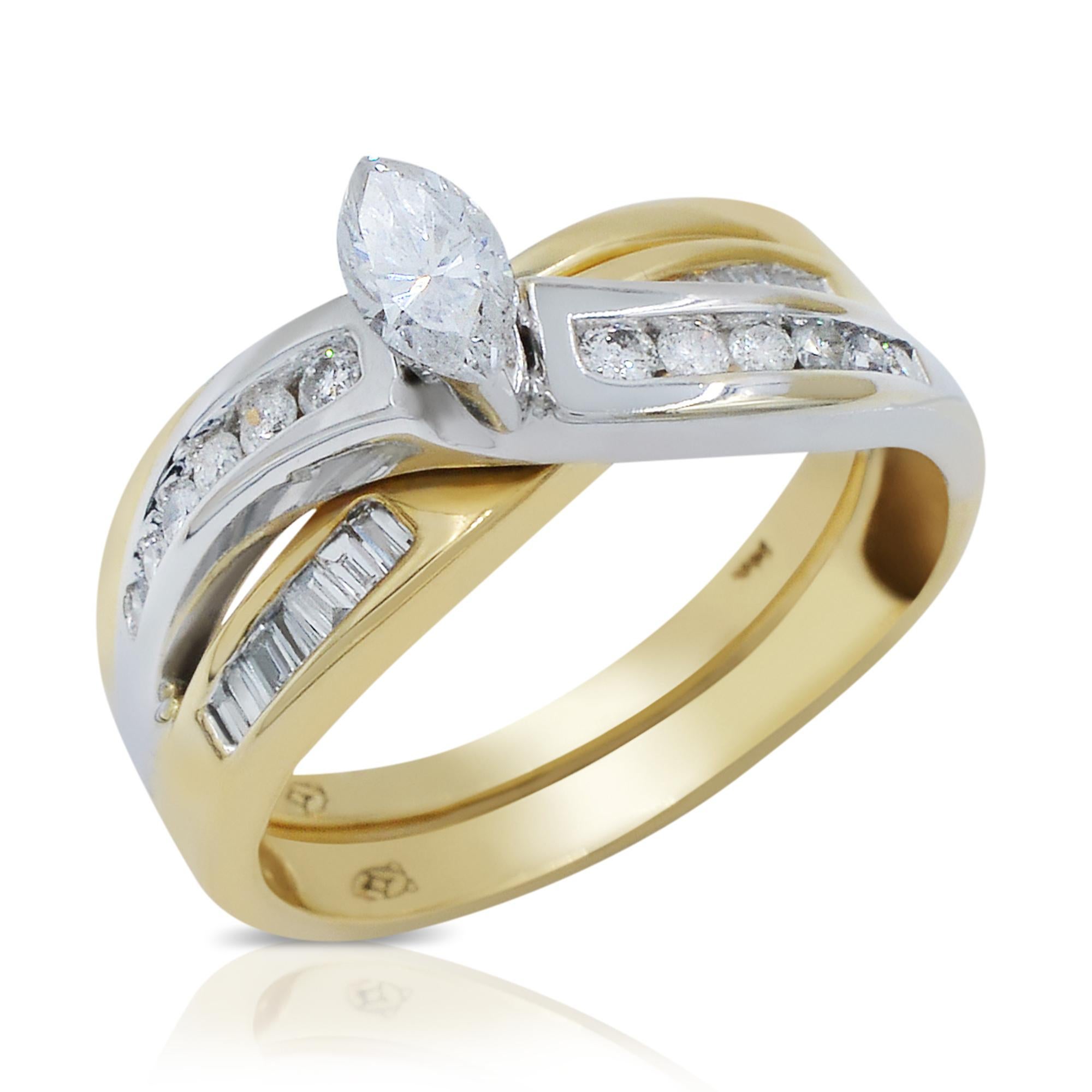 Rachel Koen Marquise Cut Diamond Engagement Ring Set 14K Yellow Gold 1.05Cttw In New Condition For Sale In New York, NY
