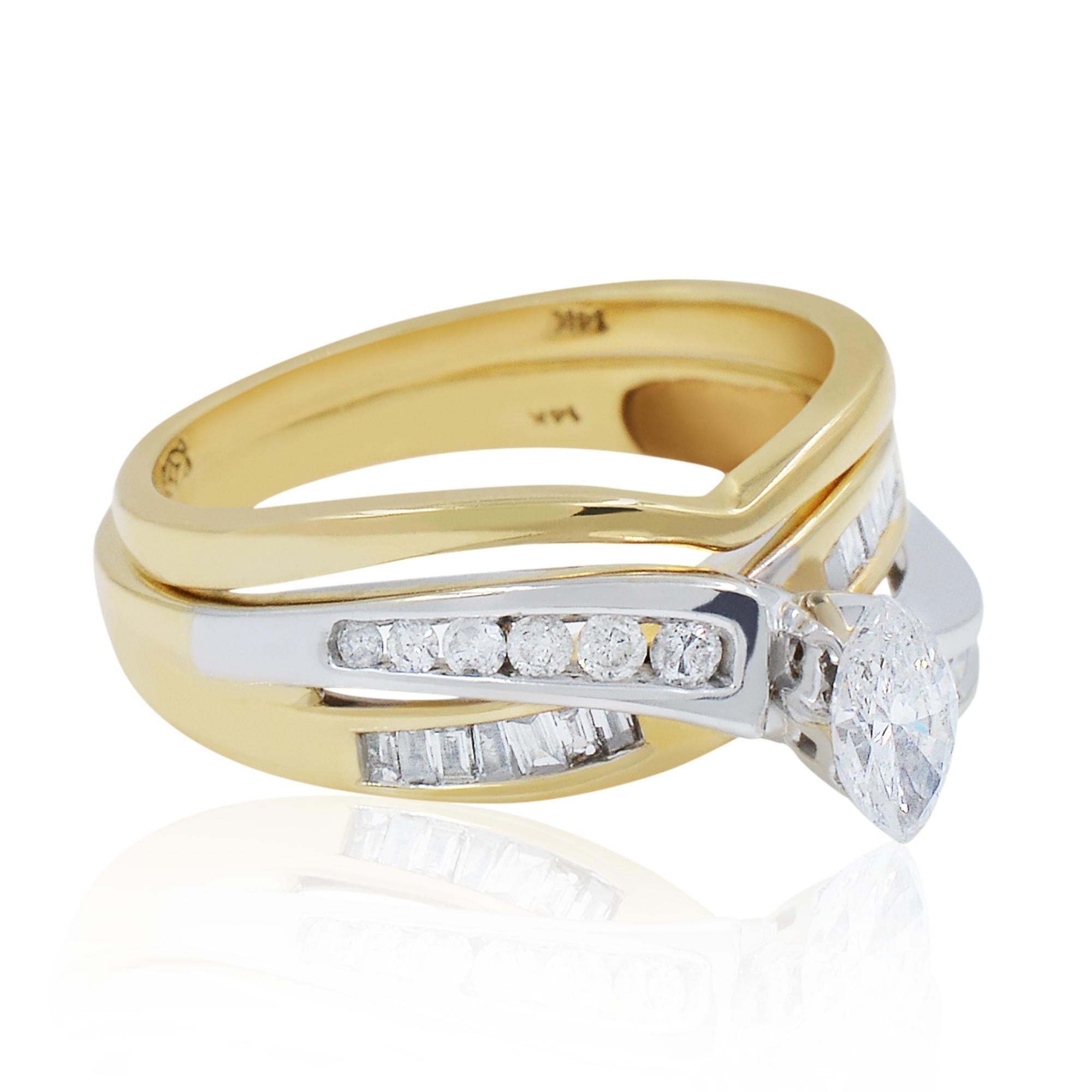 Women's Rachel Koen Marquise Cut Diamond Engagement Ring Set 14K Yellow Gold 1.05Cttw For Sale